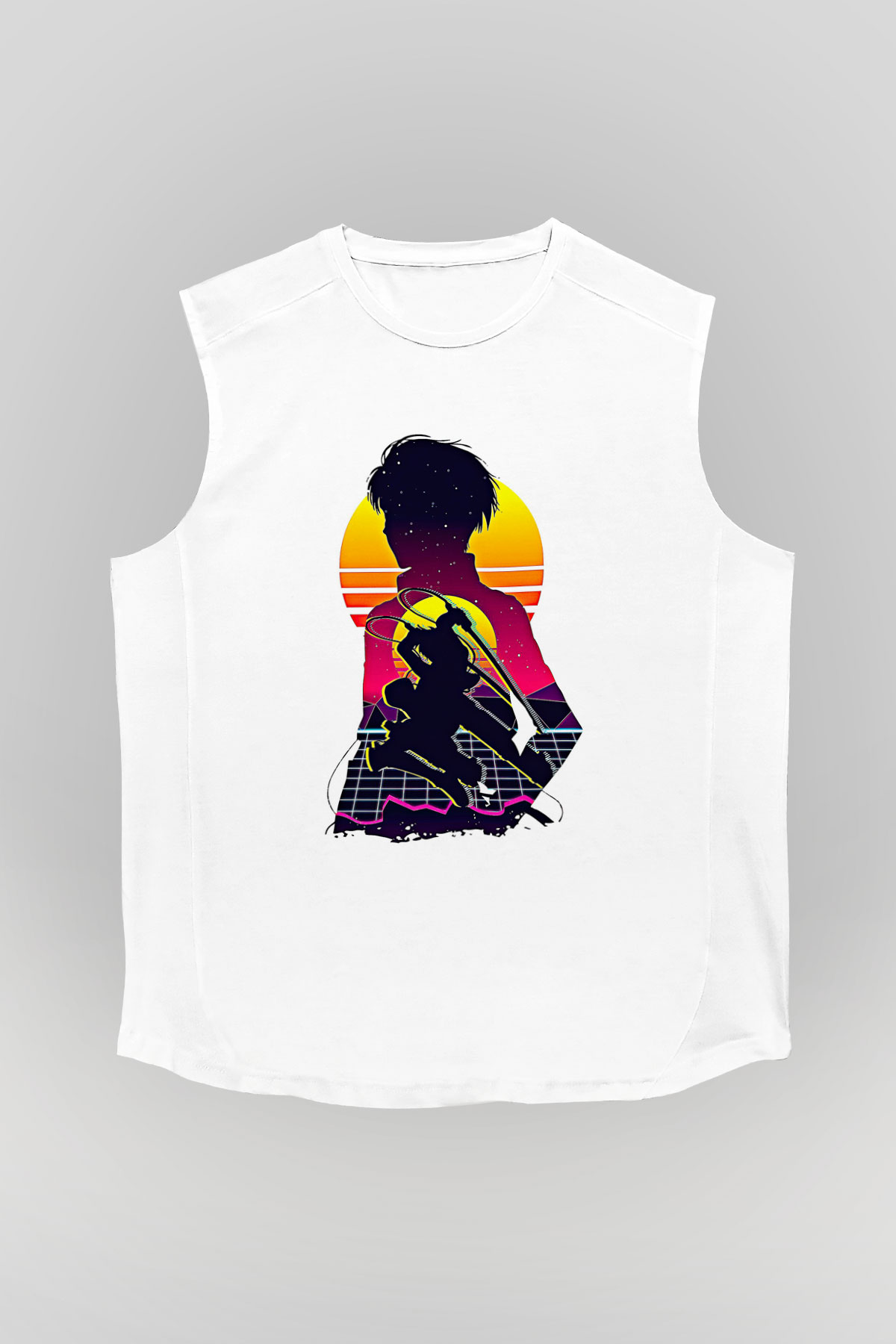 Eren Jaeger Baskılı Beyaz Unisex Kolsuz Tişört - Tshirt