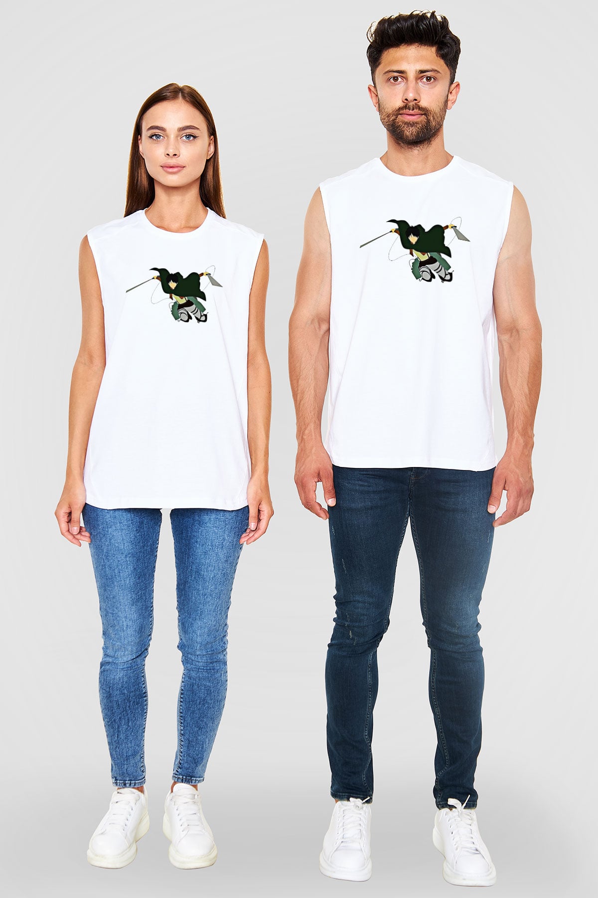 Eren Jaeger Baskılı Beyaz Unisex Kolsuz Tişört - Tshirt
