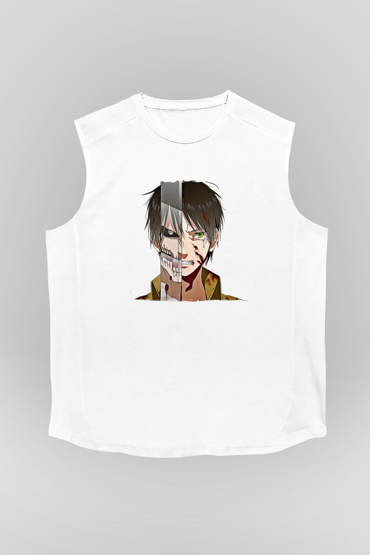 Eren Jaeger Baskılı Beyaz Unisex Kolsuz Tişört - Tshirt