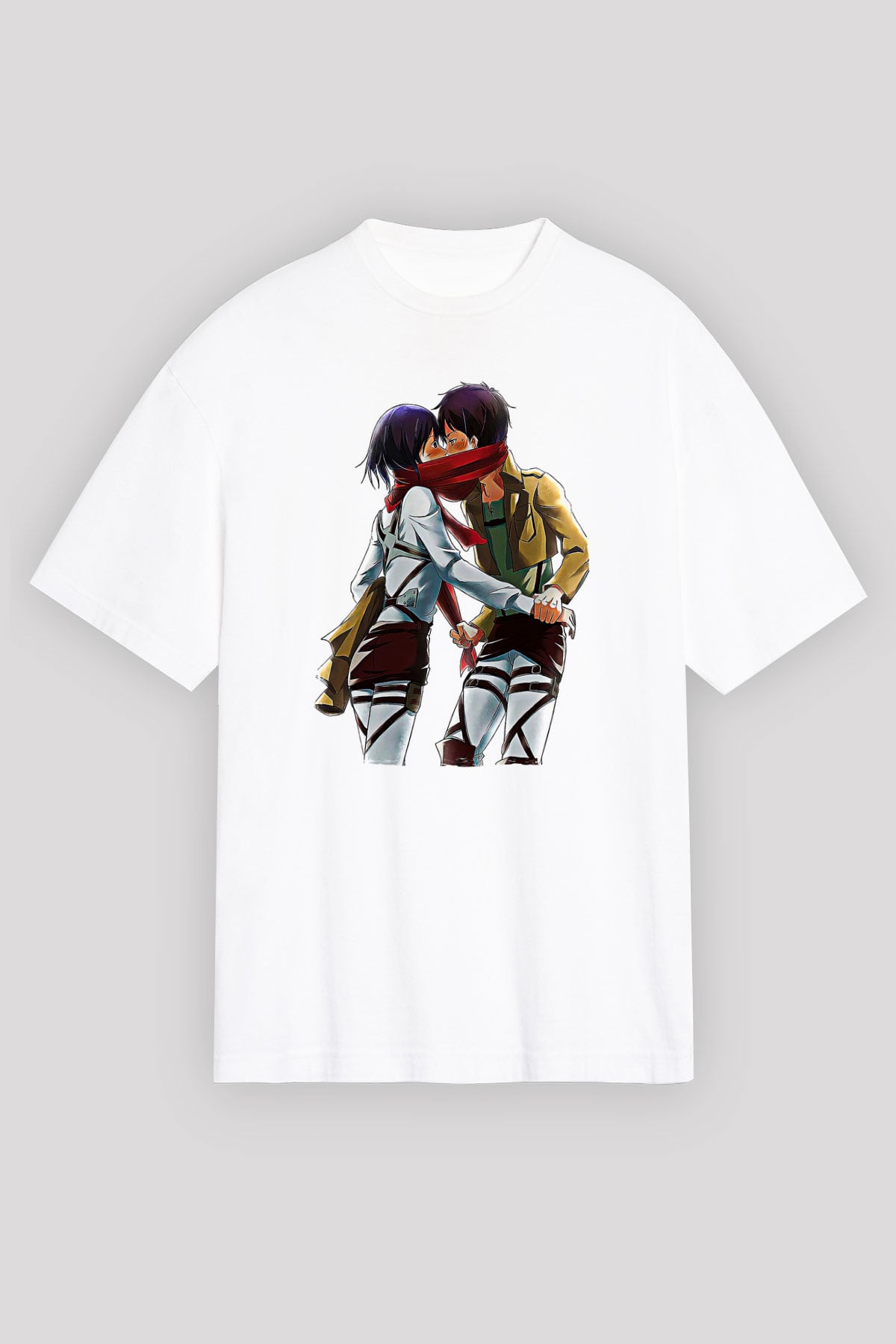 Eren Jaeger Baskılı Beyaz Unisex Oversize Tişört - Tshirt