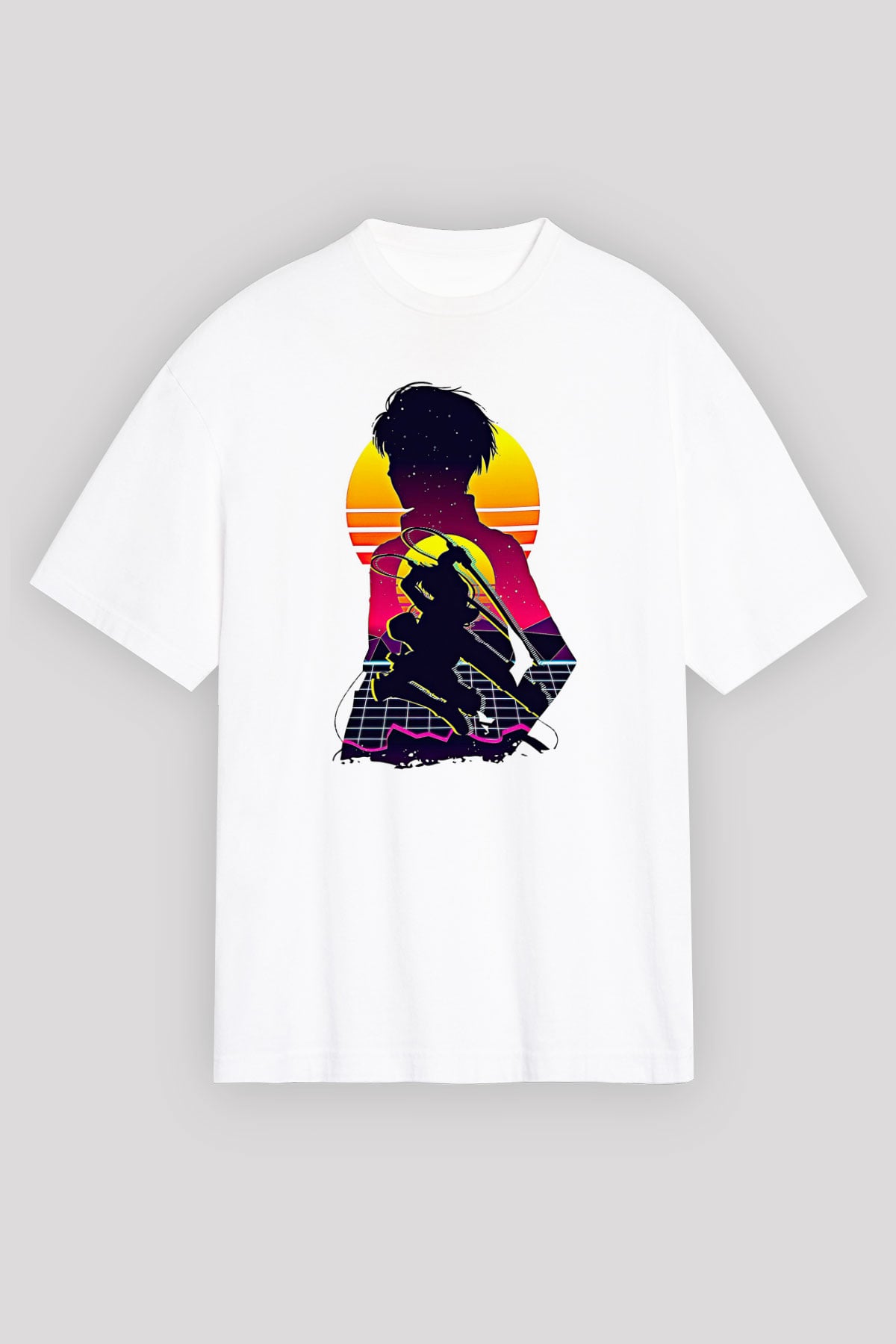 Eren Jaeger Baskılı Beyaz Unisex Oversize Tişört - Tshirt