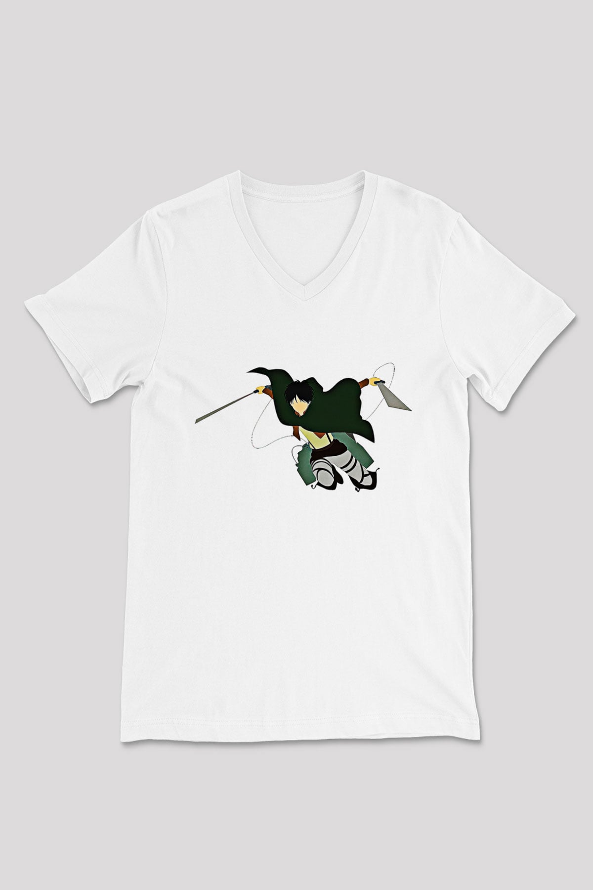 Eren Jaeger Baskılı Beyaz Unisex V Yaka Tişört - Tshirt