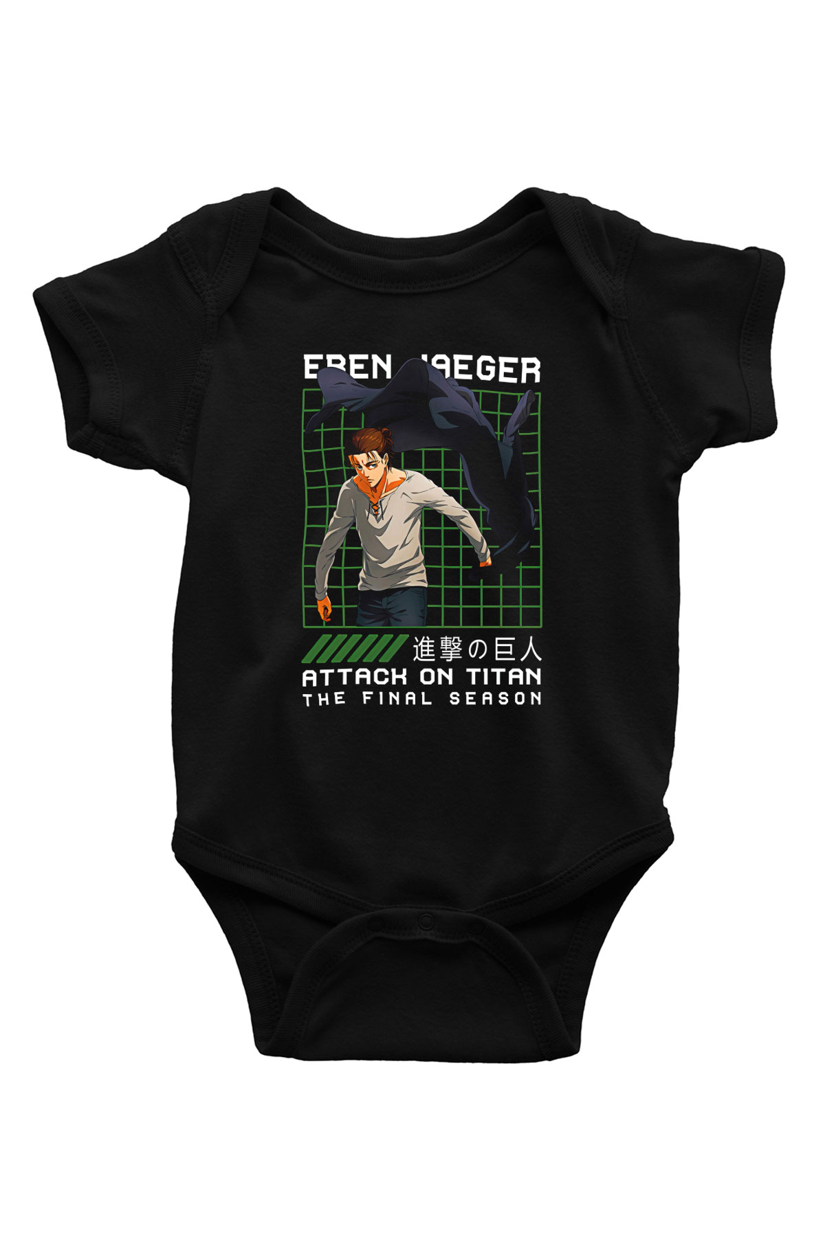 Eren Jaeger Baskılı Unisex Siyah Bebek Body - Zıbın