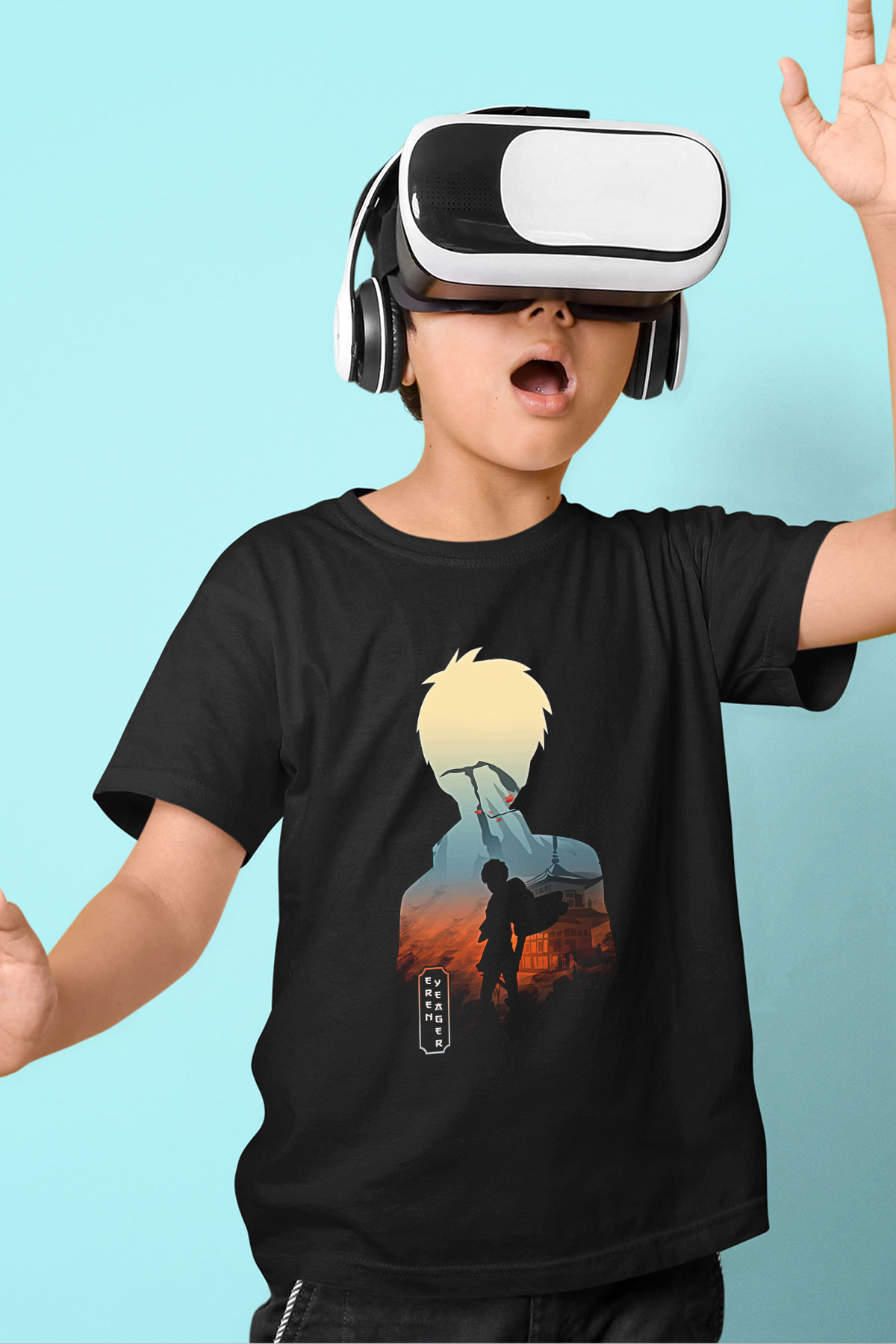 Eren Jaeger Baskılı Unisex Siyah Çocuk Tişört - Tshirt