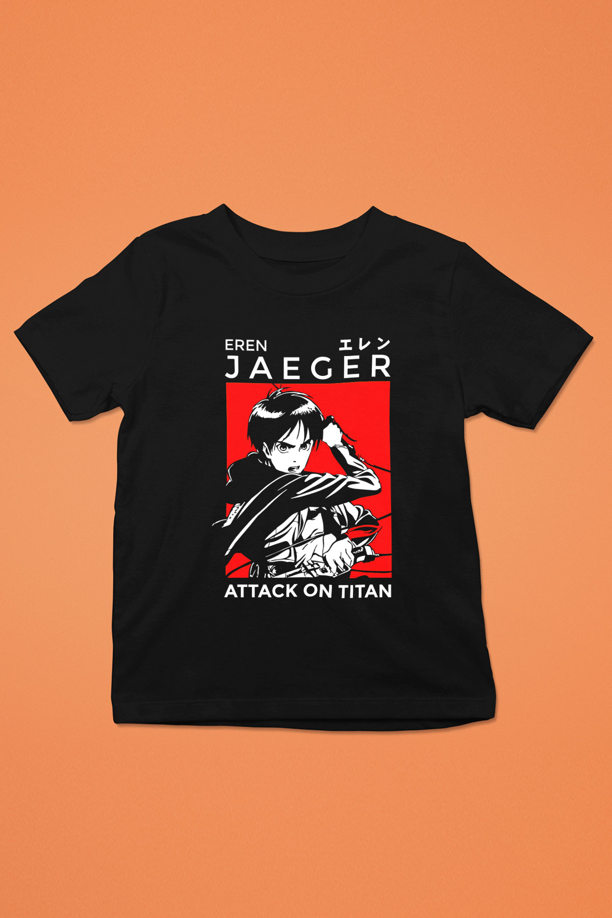 Eren Jaeger Baskılı Unisex Siyah Çocuk Tişört - Tshirt