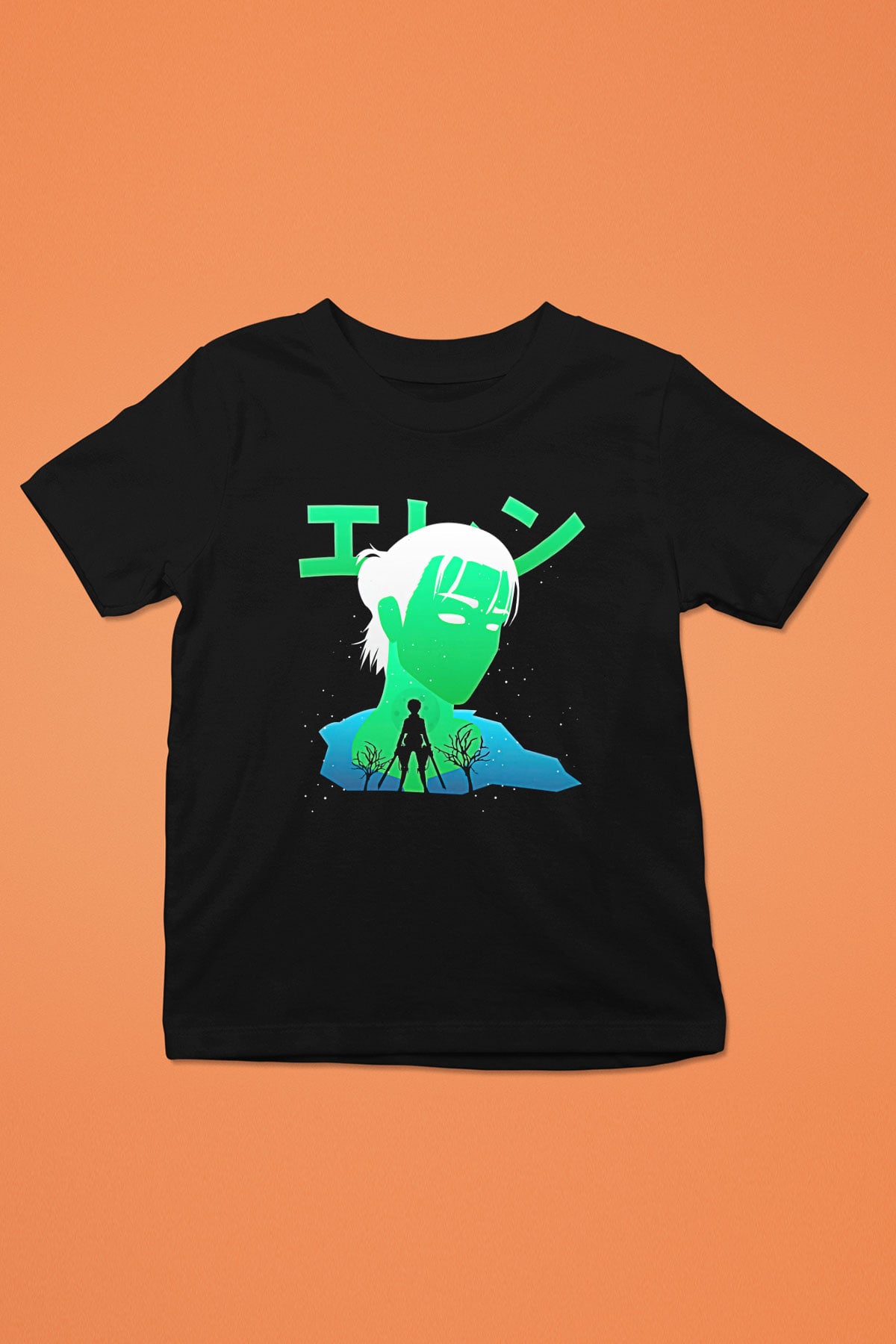 Eren Jaeger Baskılı Unisex Siyah Çocuk Tişört - Tshirt