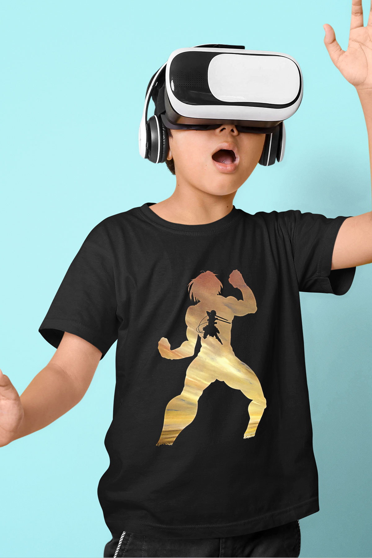 Eren Jaeger Baskılı Unisex Siyah Çocuk Tişört - Tshirt