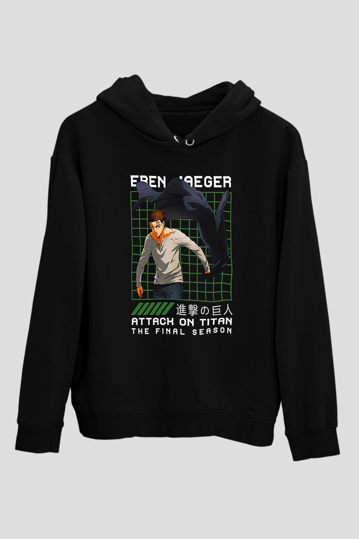 Eren Jaeger Baskılı Unisex Siyah Hoodie