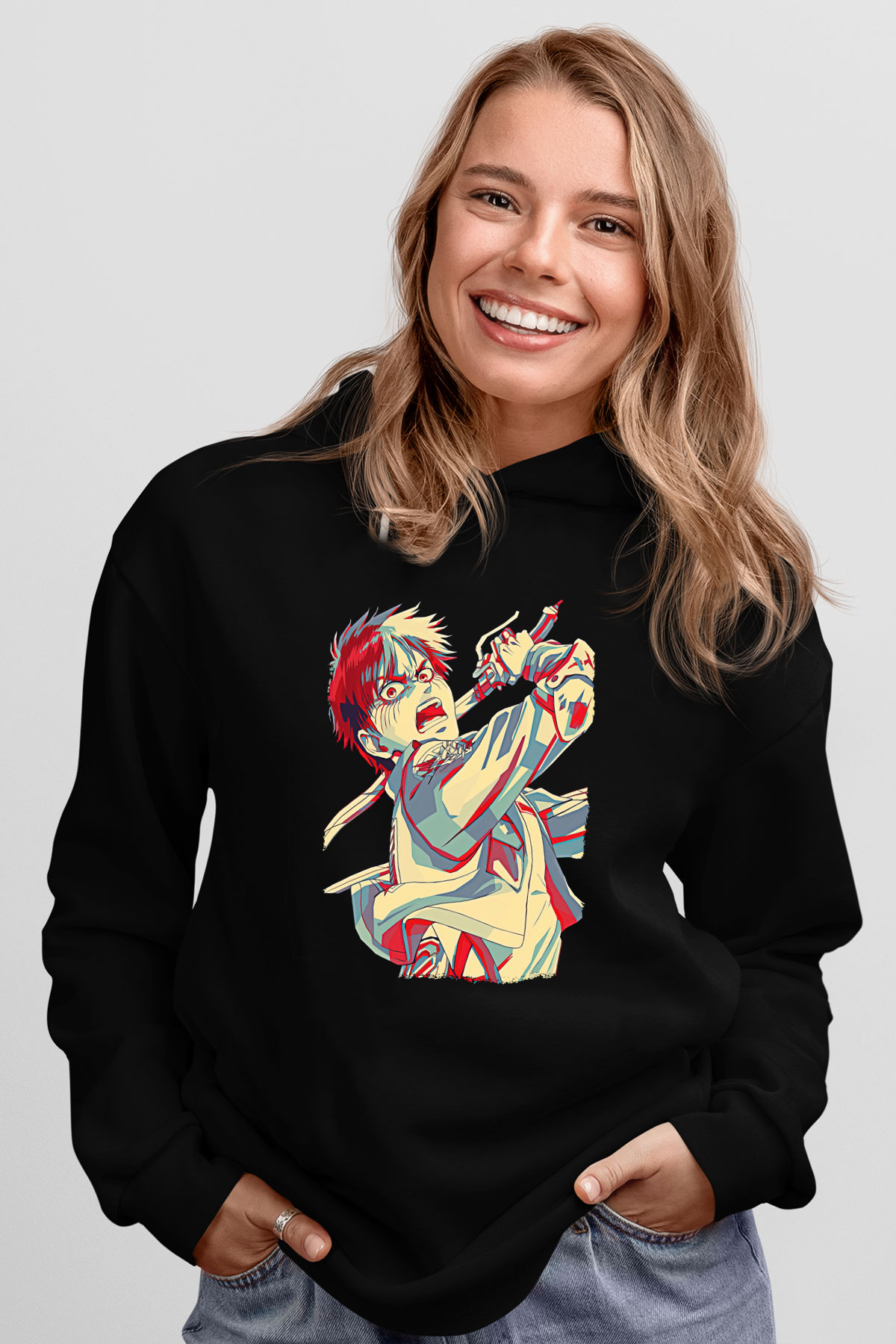 Eren Jaeger Baskılı Unisex Siyah Hoodie