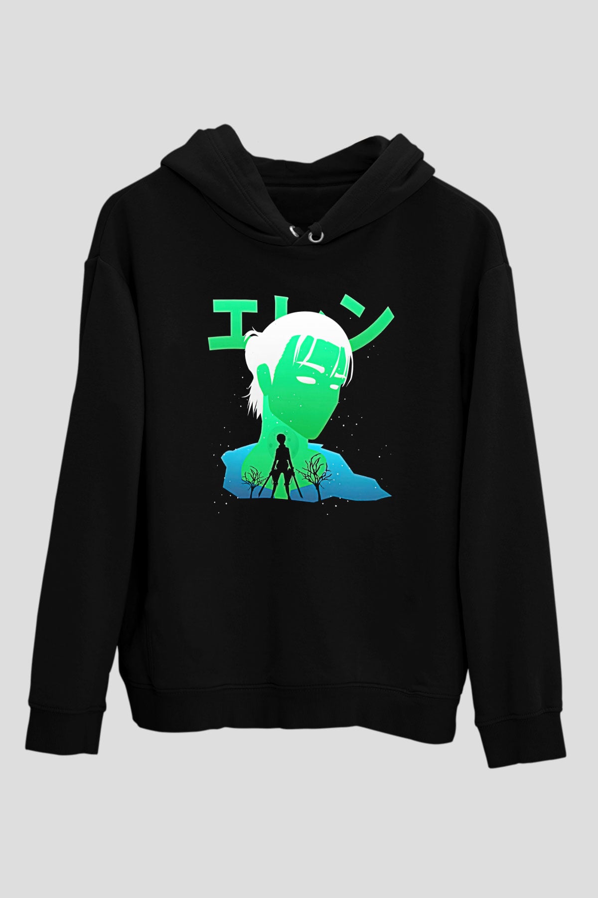 Eren Jaeger Baskılı Unisex Siyah Hoodie