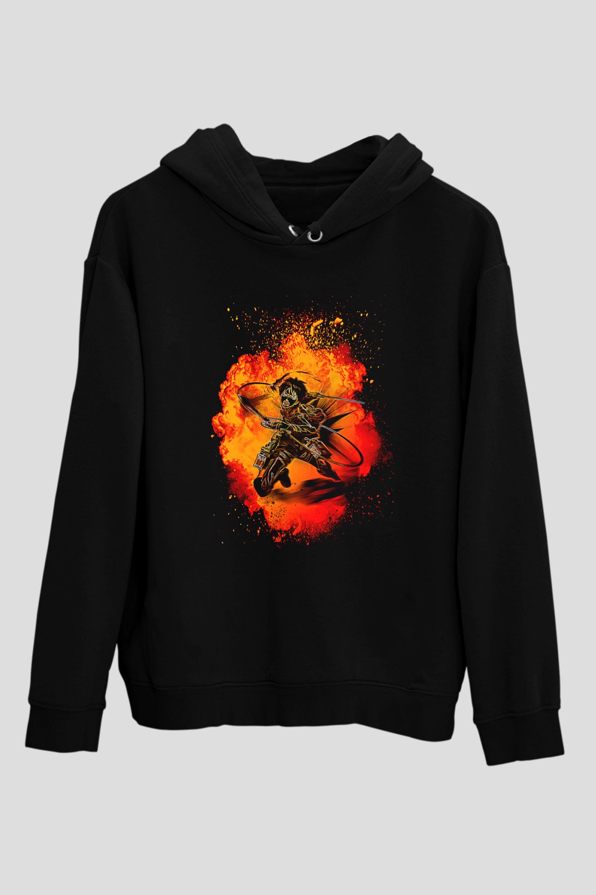 Eren Jaeger Baskılı Unisex Siyah Hoodie