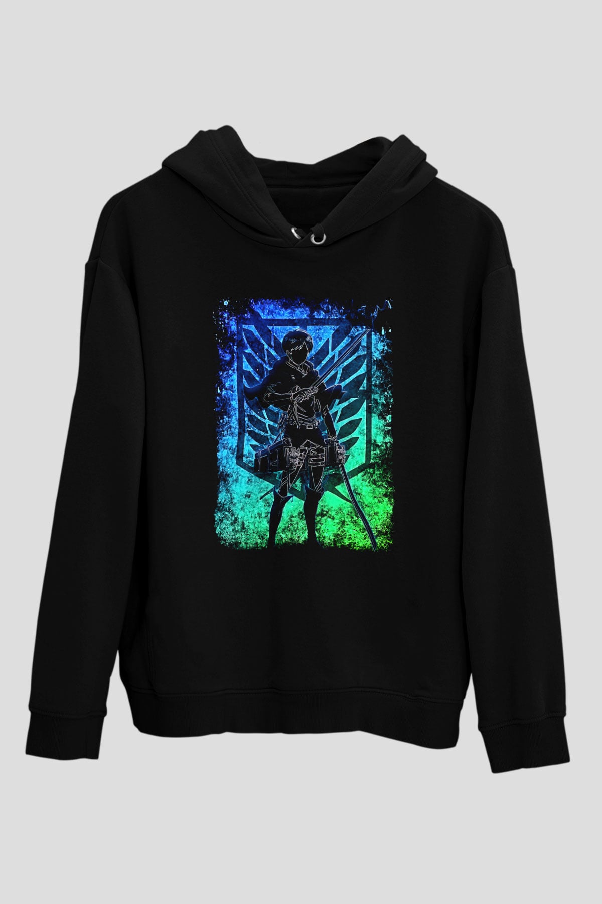 Eren Jaeger Baskılı Unisex Siyah Hoodie
