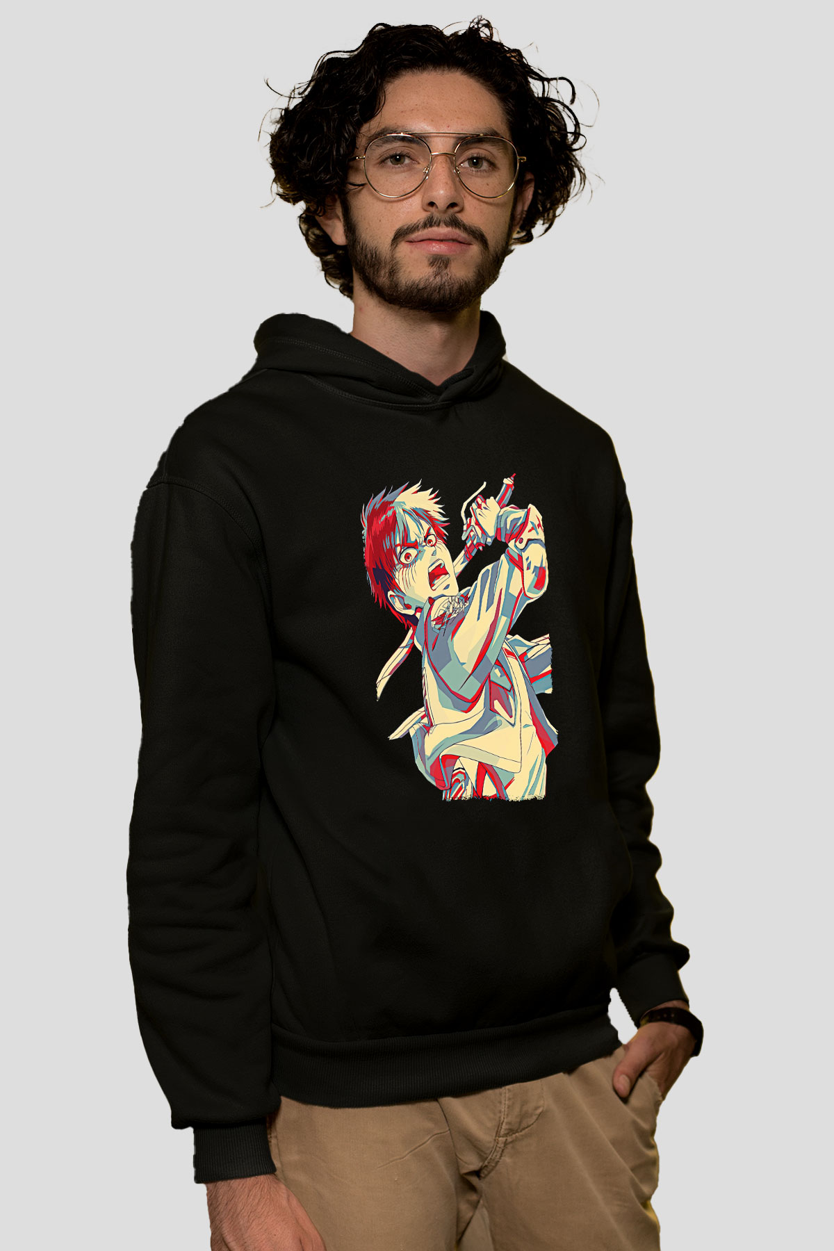Eren Jaeger Baskılı Unisex Siyah Hoodie