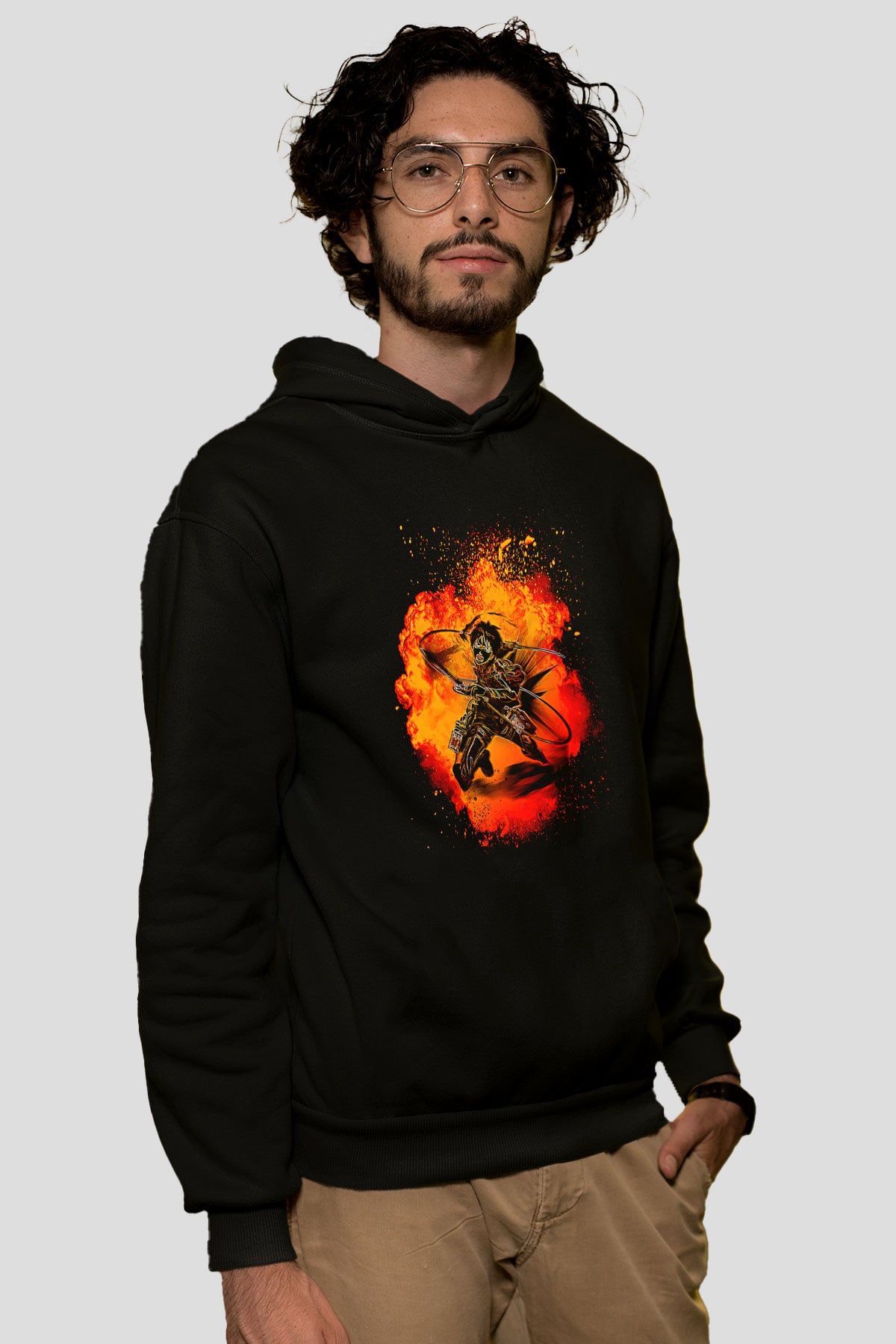 Eren Jaeger Baskılı Unisex Siyah Hoodie