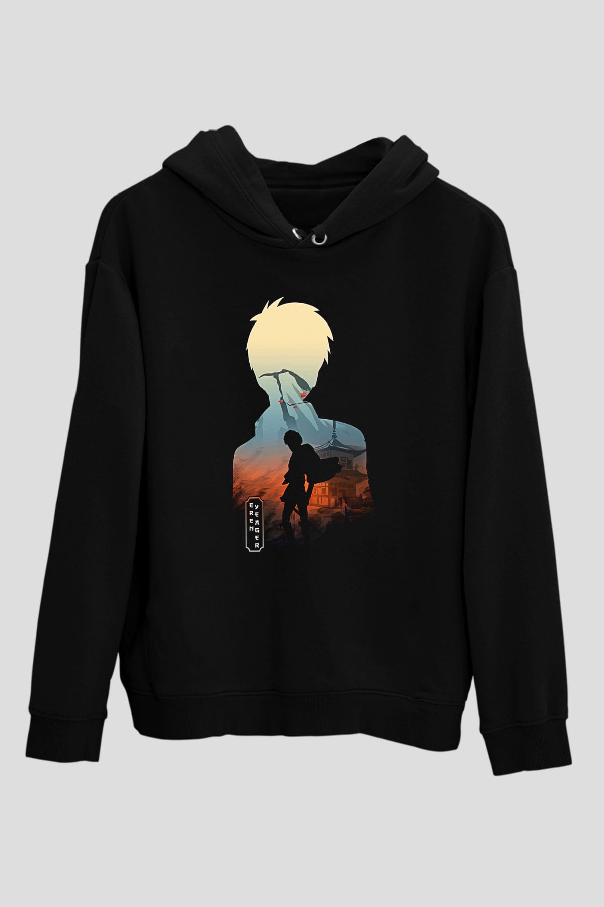 Eren Jaeger Baskılı Unisex Siyah Hoodie