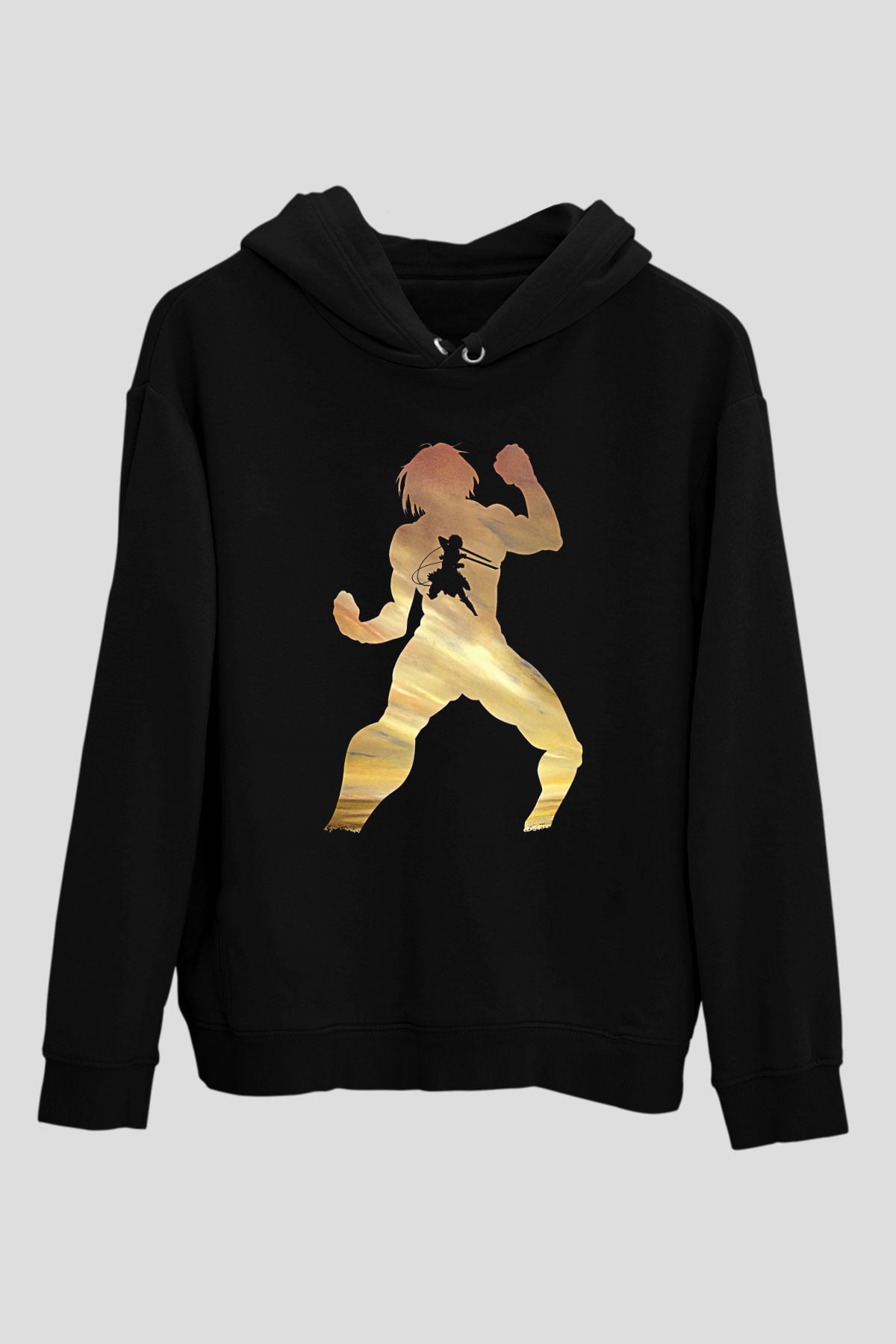 Eren Jaeger Baskılı Unisex Siyah Hoodie