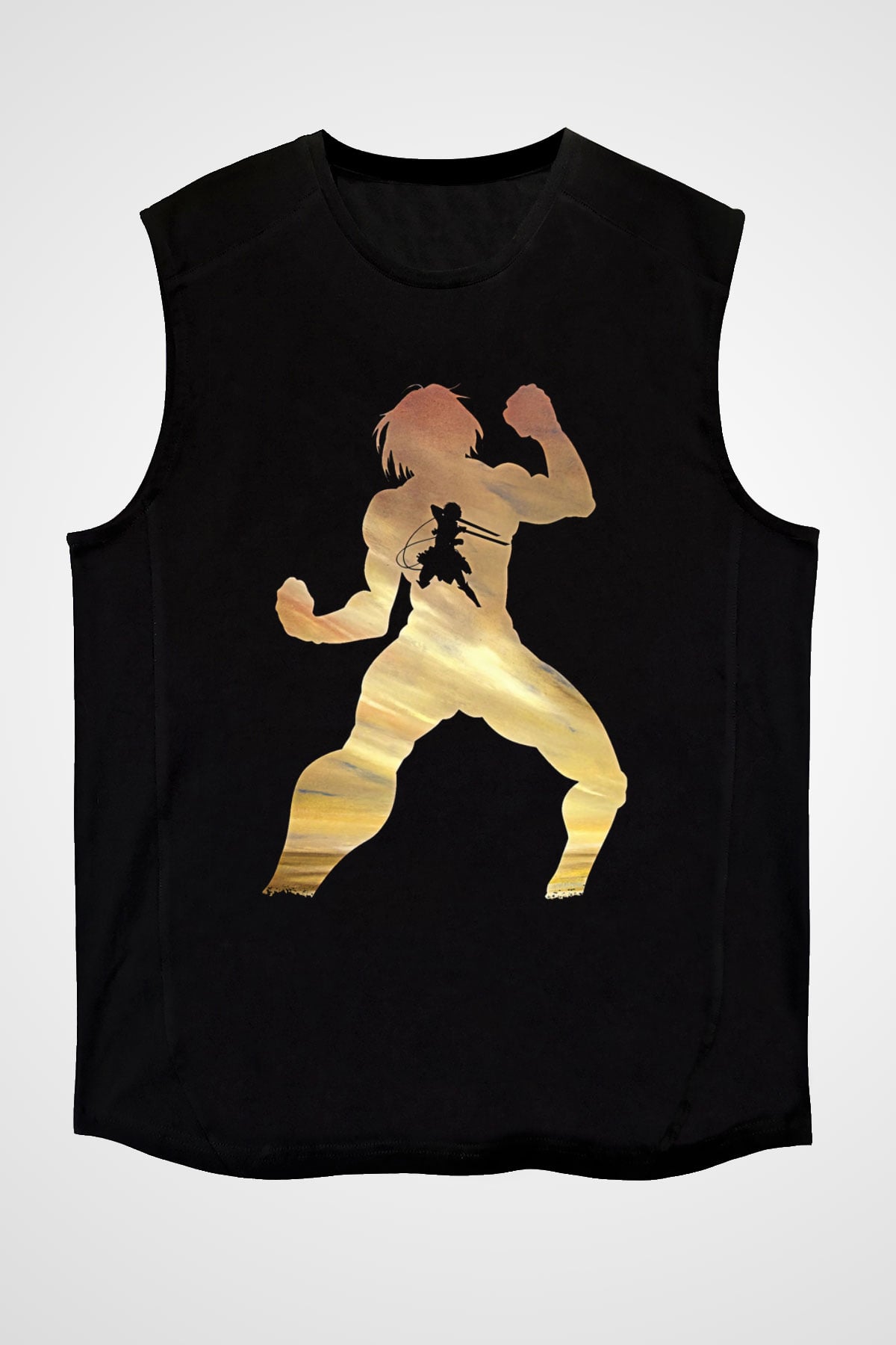 Eren Jaeger Baskılı Unisex Siyah Kolsuz Tişört - Tshirt