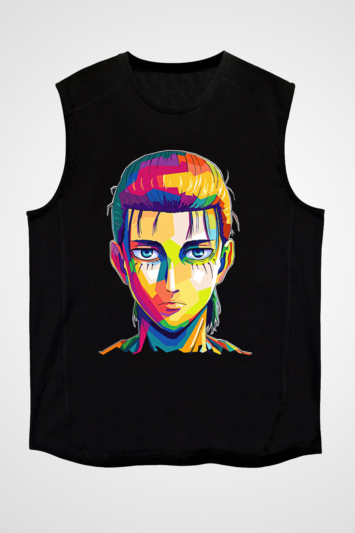 Eren Jaeger Baskılı Unisex Siyah Kolsuz Tişört - Tshirt