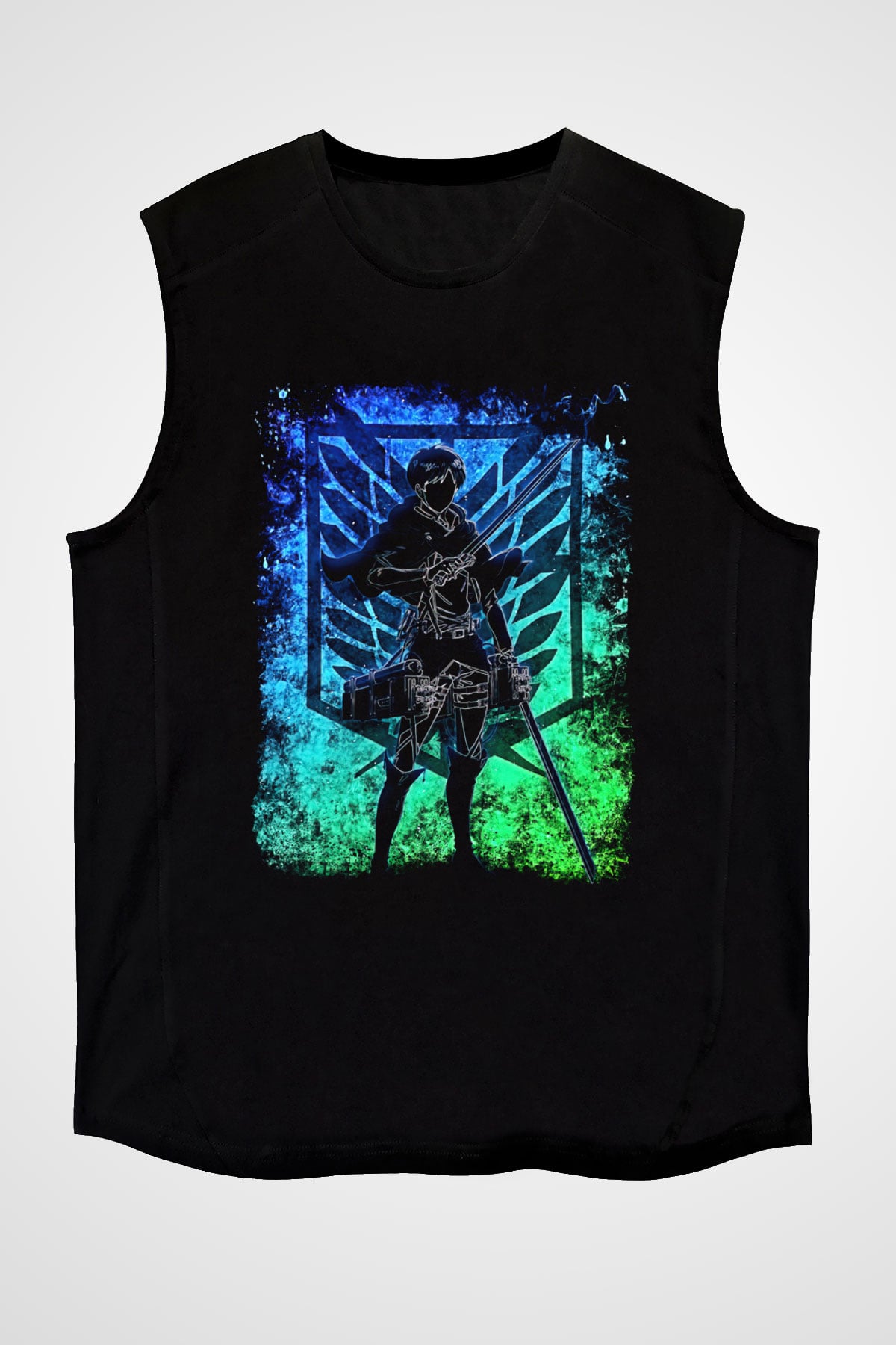 Eren Jaeger Baskılı Unisex Siyah Kolsuz Tişört - Tshirt