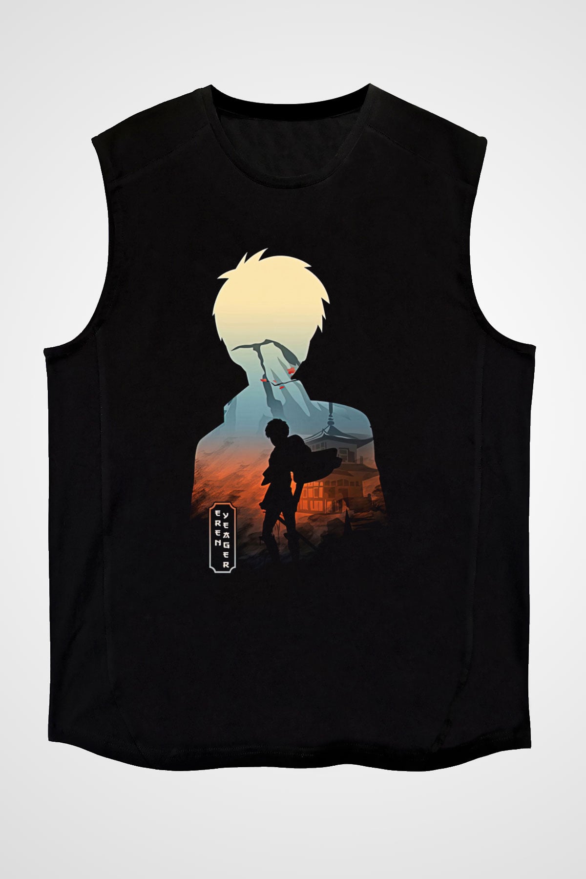 Eren Jaeger Baskılı Unisex Siyah Kolsuz Tişört - Tshirt