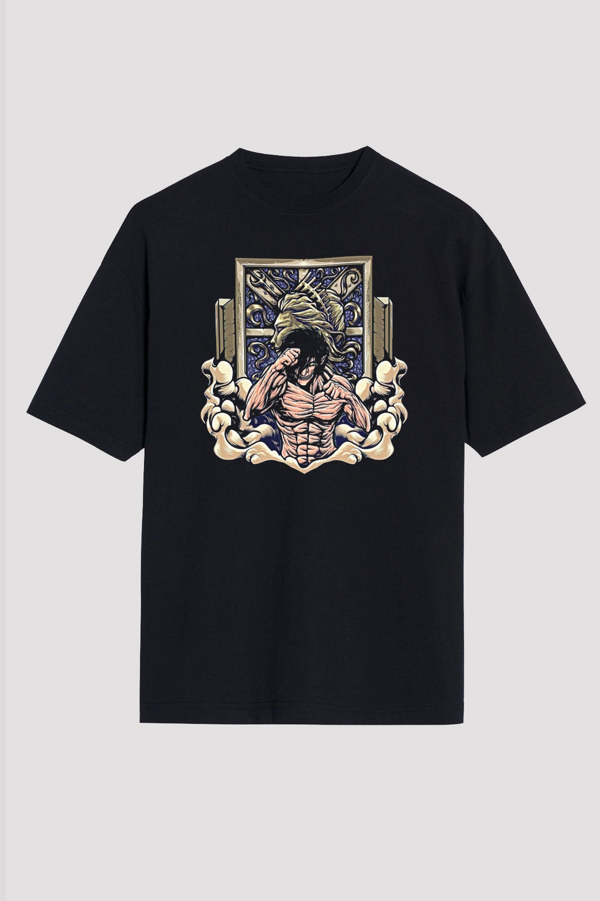 Eren Jaeger Baskılı Unisex Siyah Oversize Tişört - Tshirt