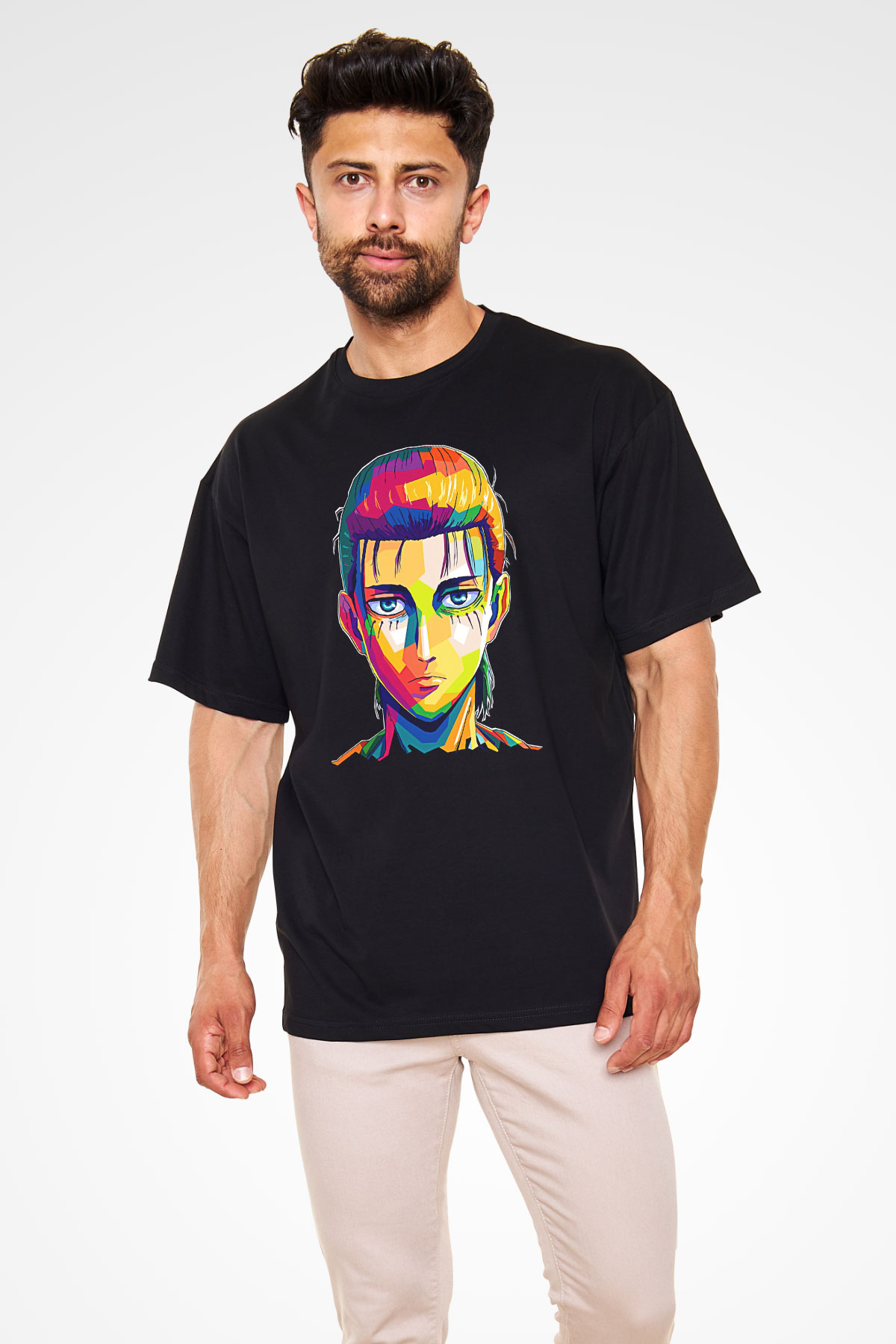 Eren Jaeger Baskılı Unisex Siyah Oversize Tişört - Tshirt