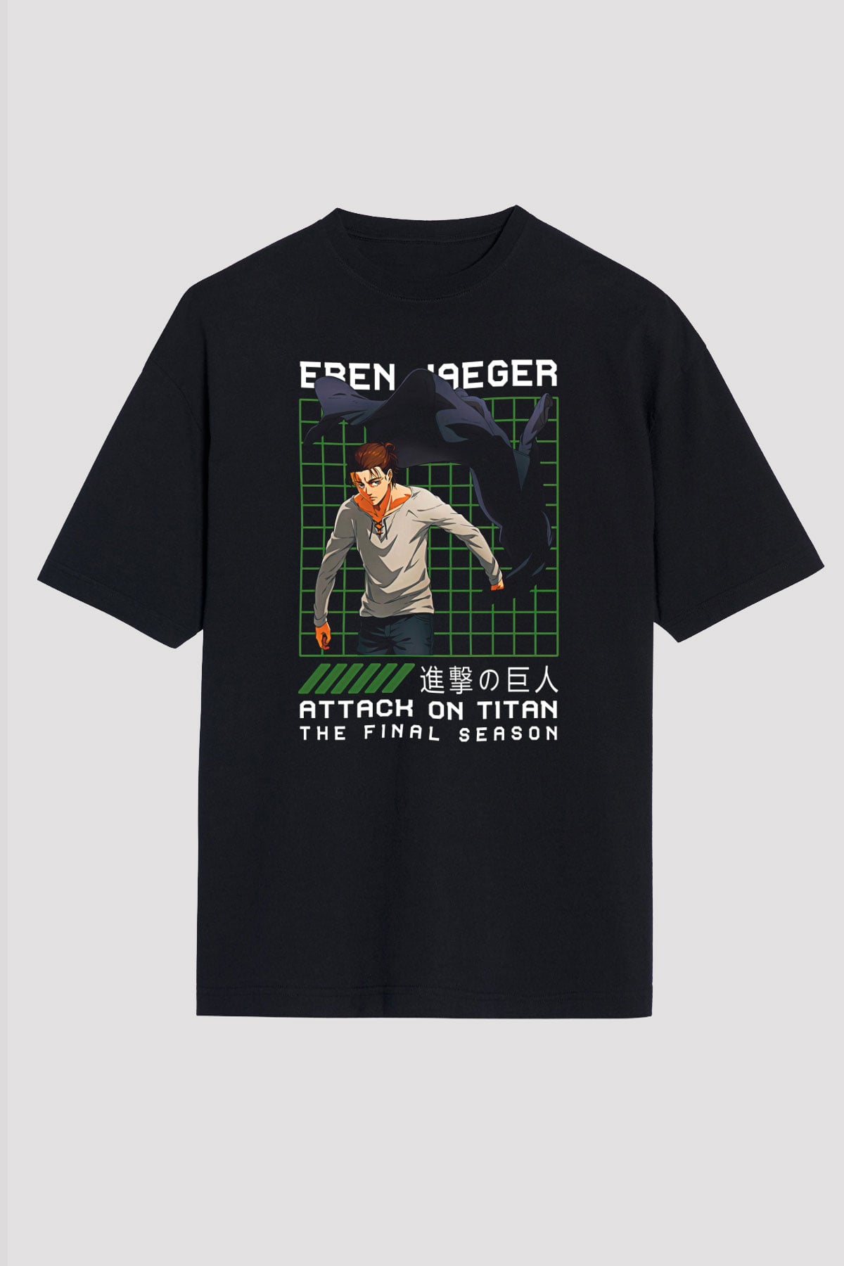Eren Jaeger Baskılı Unisex Siyah Oversize Tişört - Tshirt