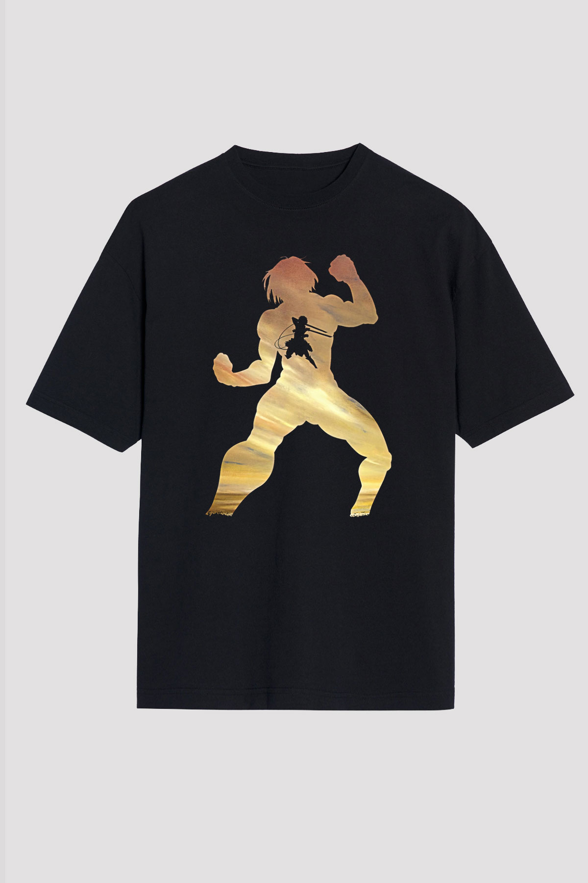 Eren Jaeger Baskılı Unisex Siyah Oversize Tişört - Tshirt