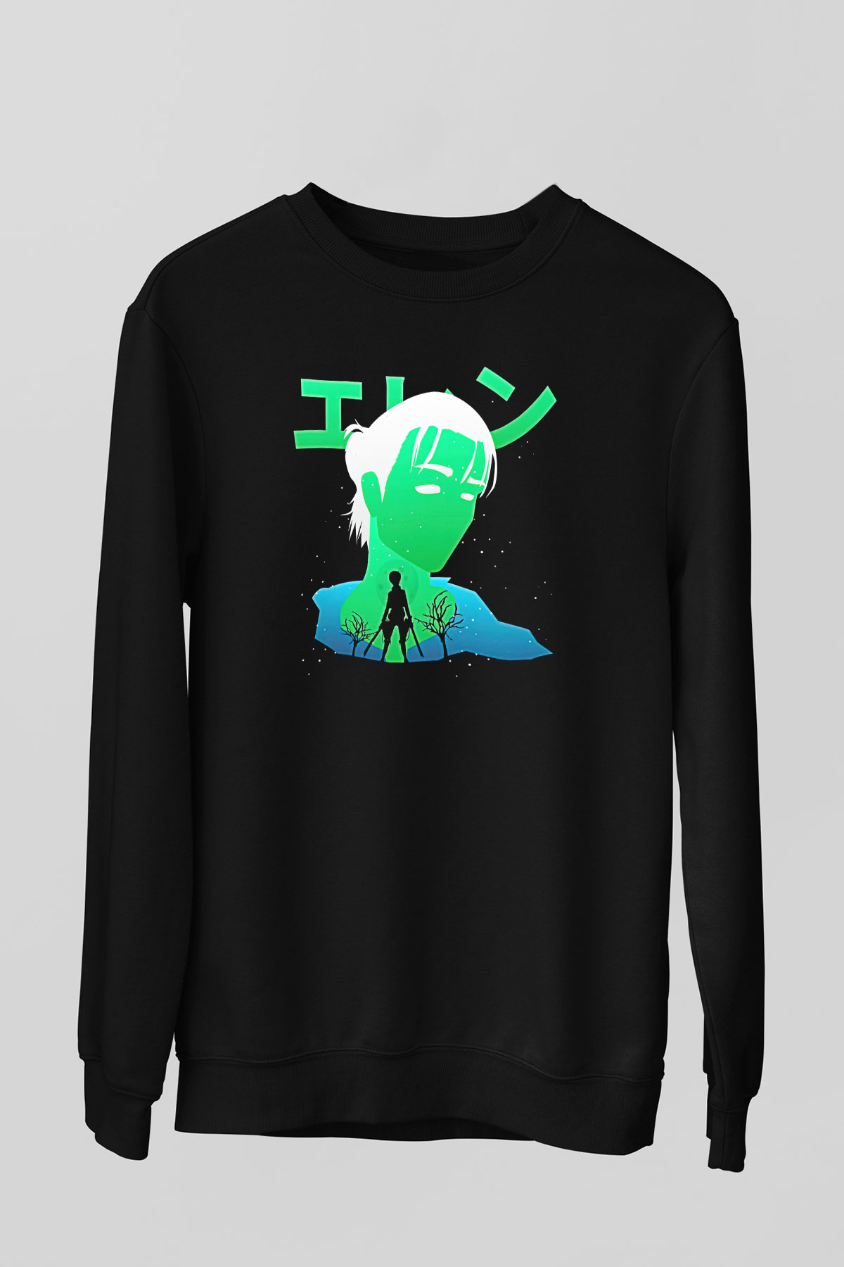 Eren Jaeger Baskılı Unisex Siyah Sweatshirt