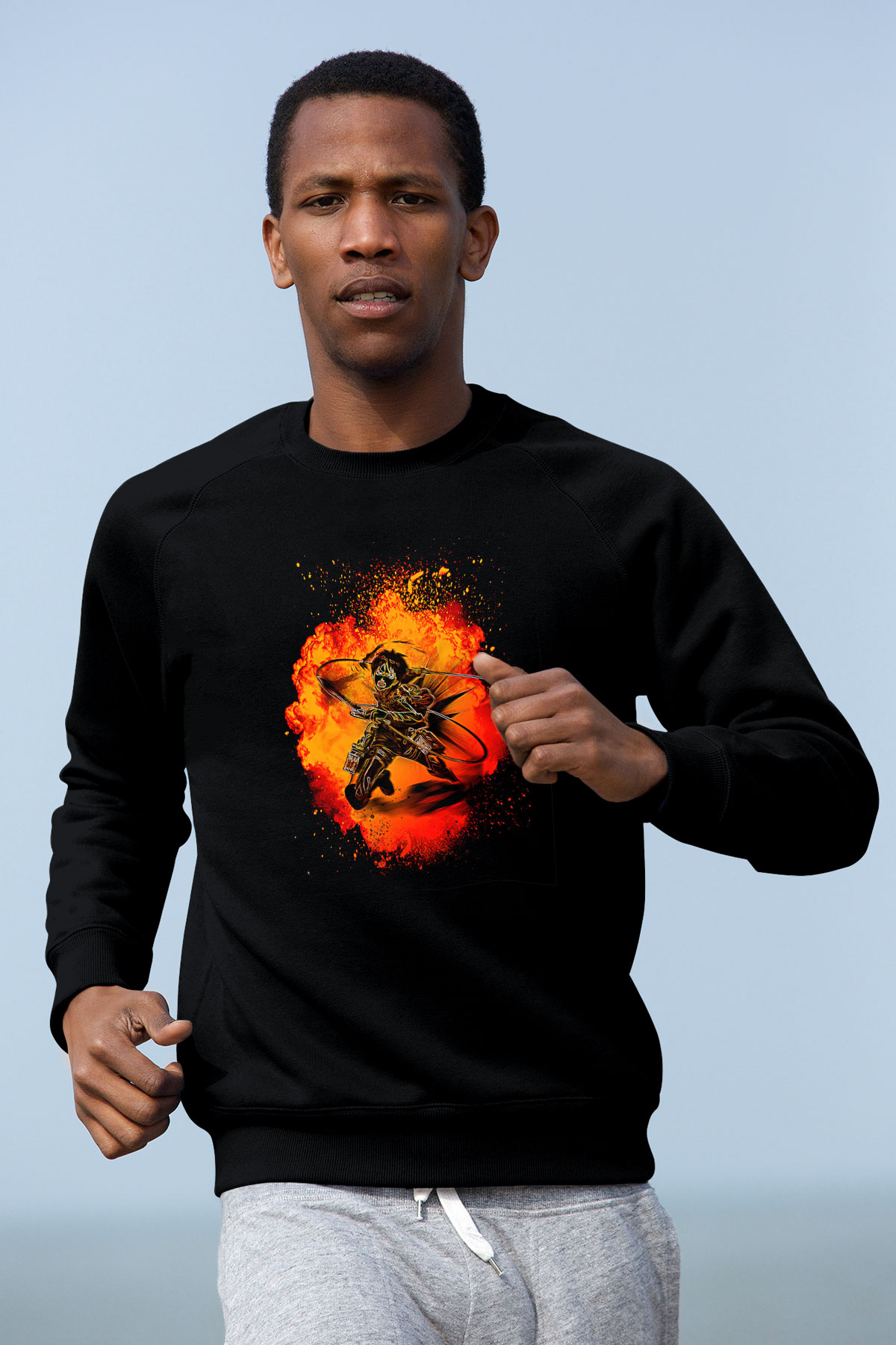 Eren Jaeger Baskılı Unisex Siyah Sweatshirt