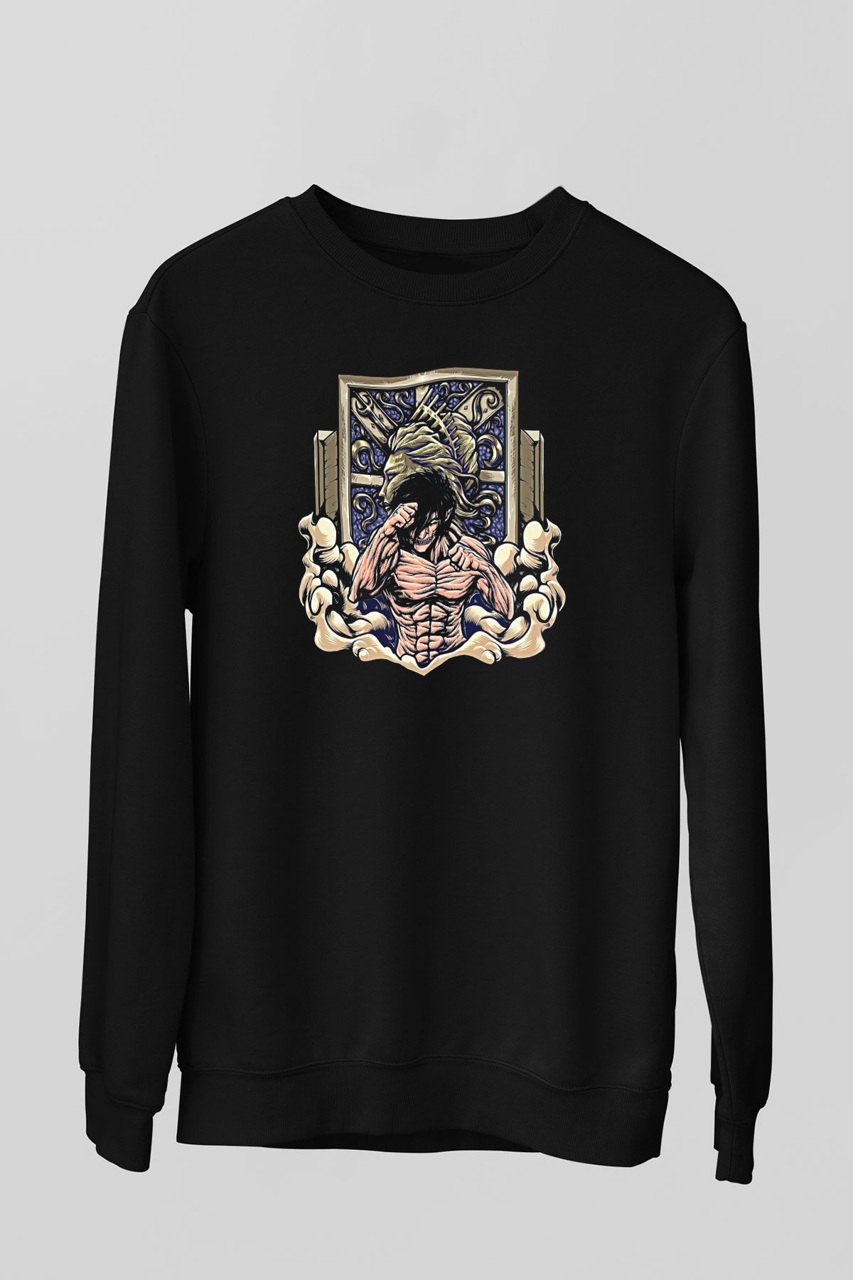 Eren Jaeger Baskılı Unisex Siyah Sweatshirt