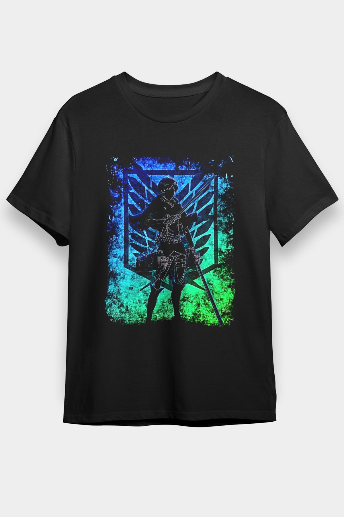 Eren Jaeger Baskılı Unisex Siyah Tişört - Tshirt