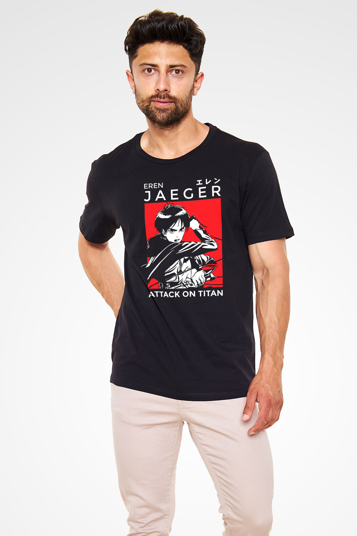 Eren Jaeger Baskılı Unisex Siyah Tişört - Tshirt