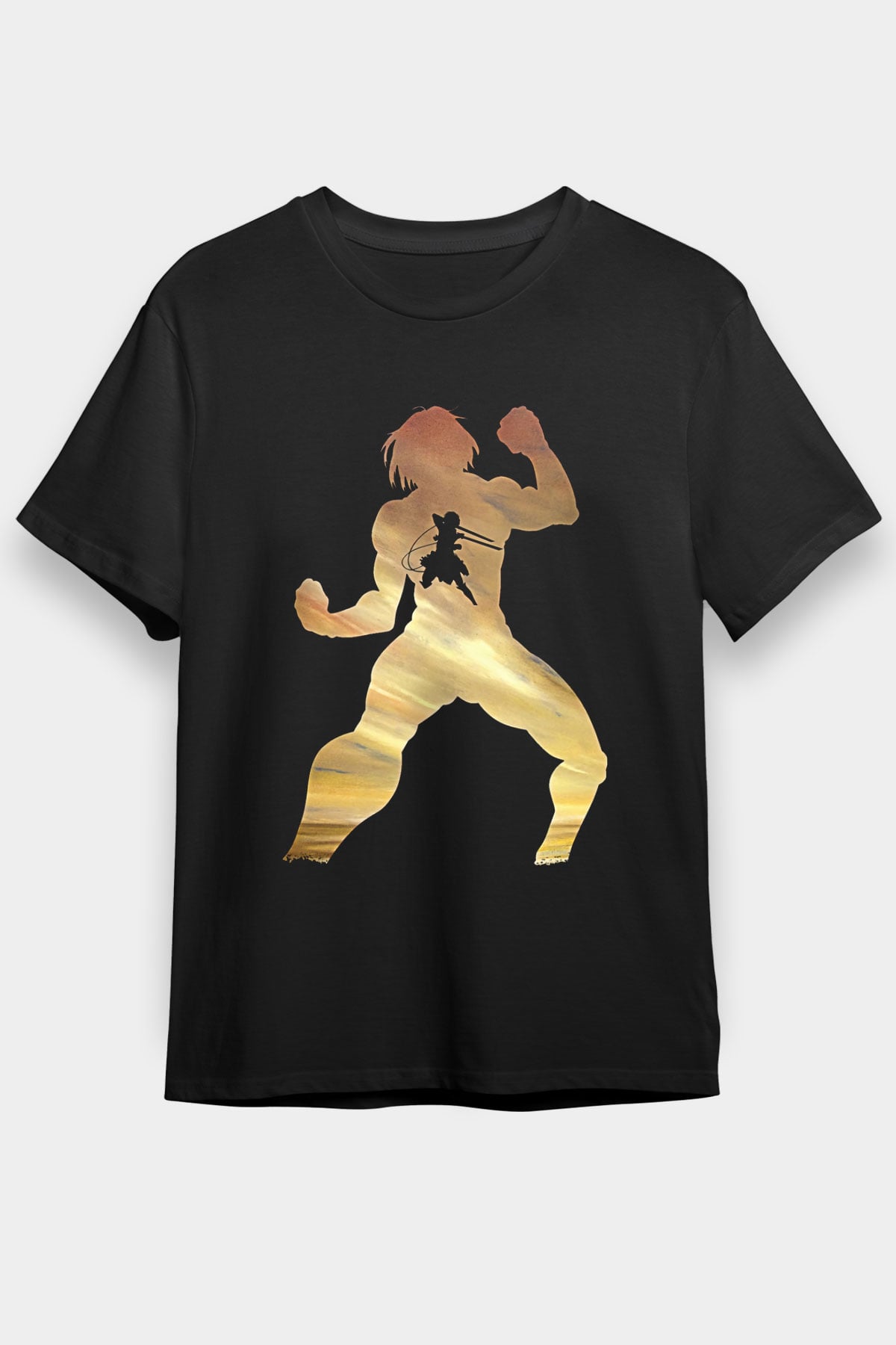 Eren Jaeger Baskılı Unisex Siyah Tişört - Tshirt