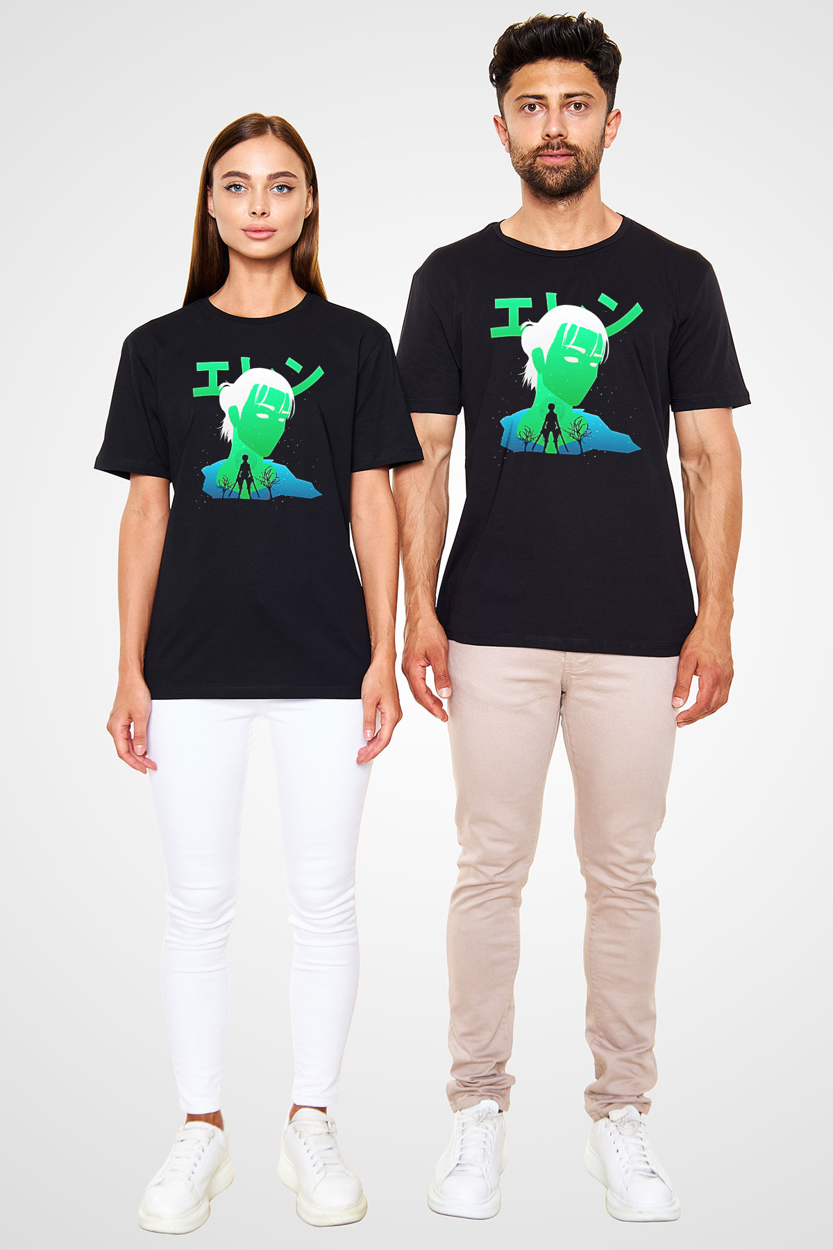 Eren Jaeger Baskılı Unisex Siyah Tişört - Tshirt