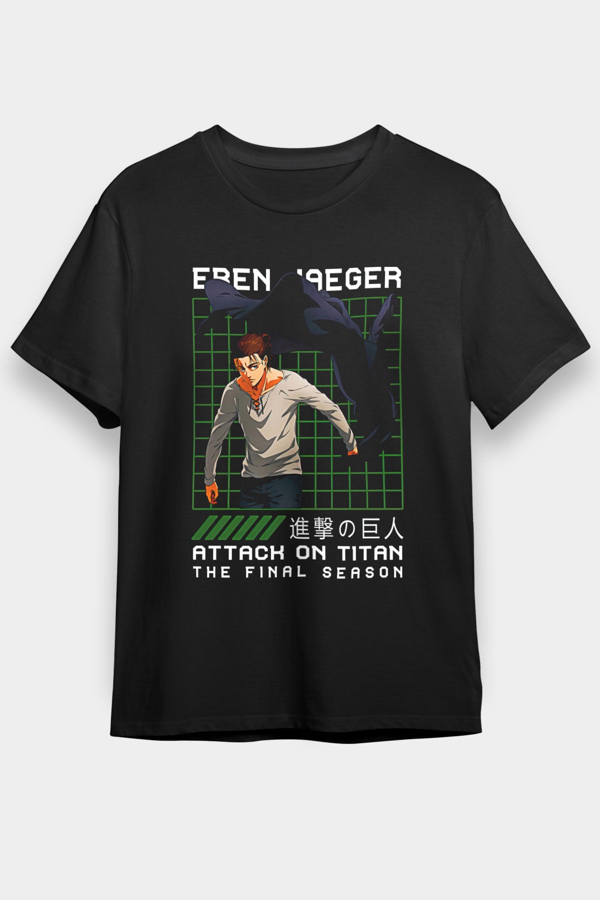 Eren Jaeger Baskılı Unisex Siyah Tişört - Tshirt