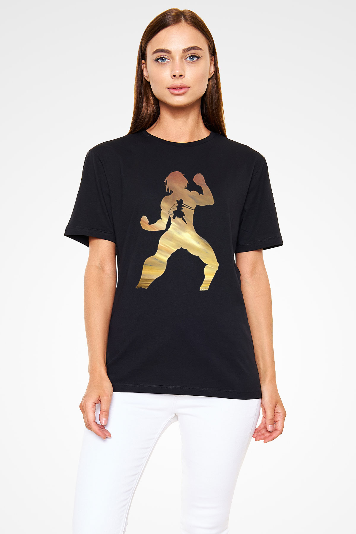 Eren Jaeger Baskılı Unisex Siyah Tişört - Tshirt