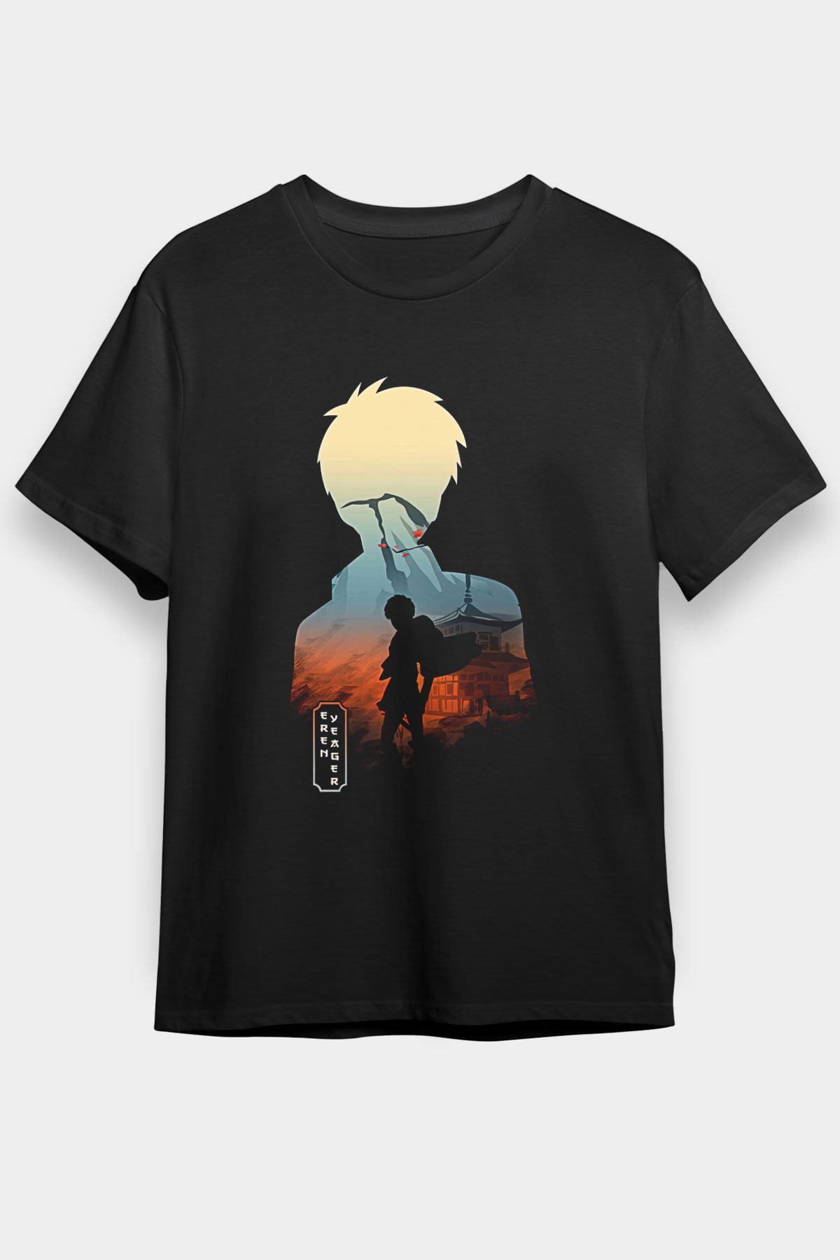 Eren Jaeger Baskılı Unisex Siyah Tişört - Tshirt