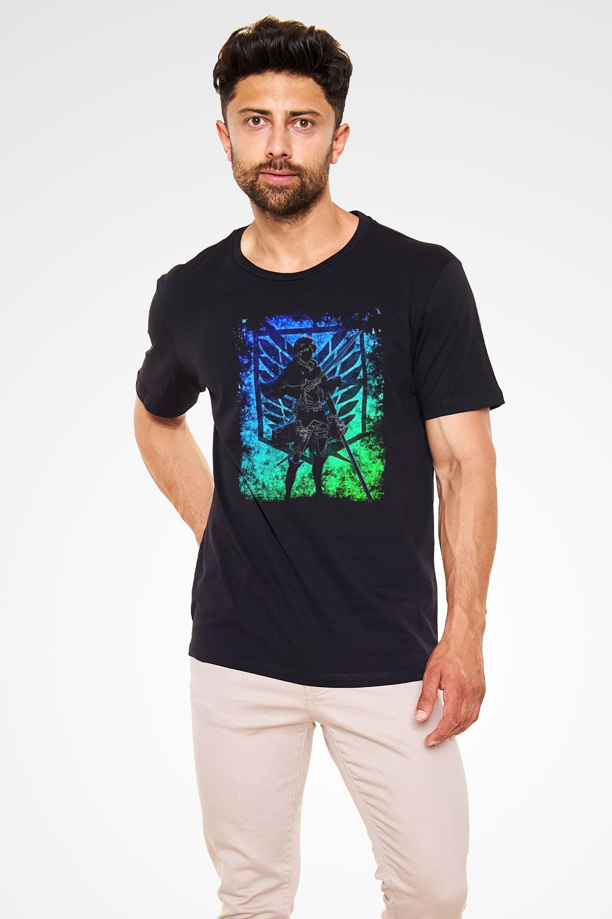 Eren Jaeger Baskılı Unisex Siyah Tişört - Tshirt