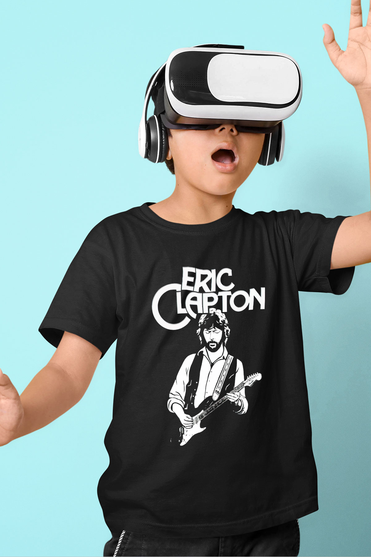Eric Clapton Baskılı Siyah Unisex Çocuk Tişört