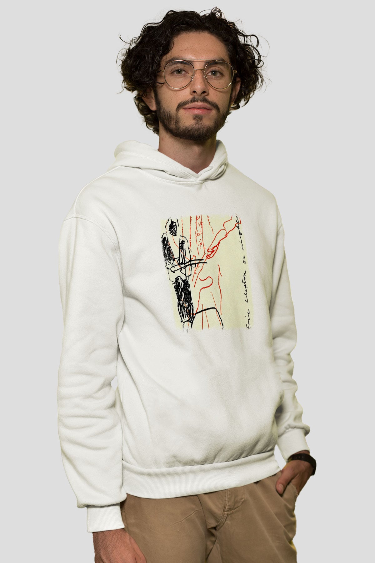 Eric Clapton Baskılı Unisex Beyaz Hoodie