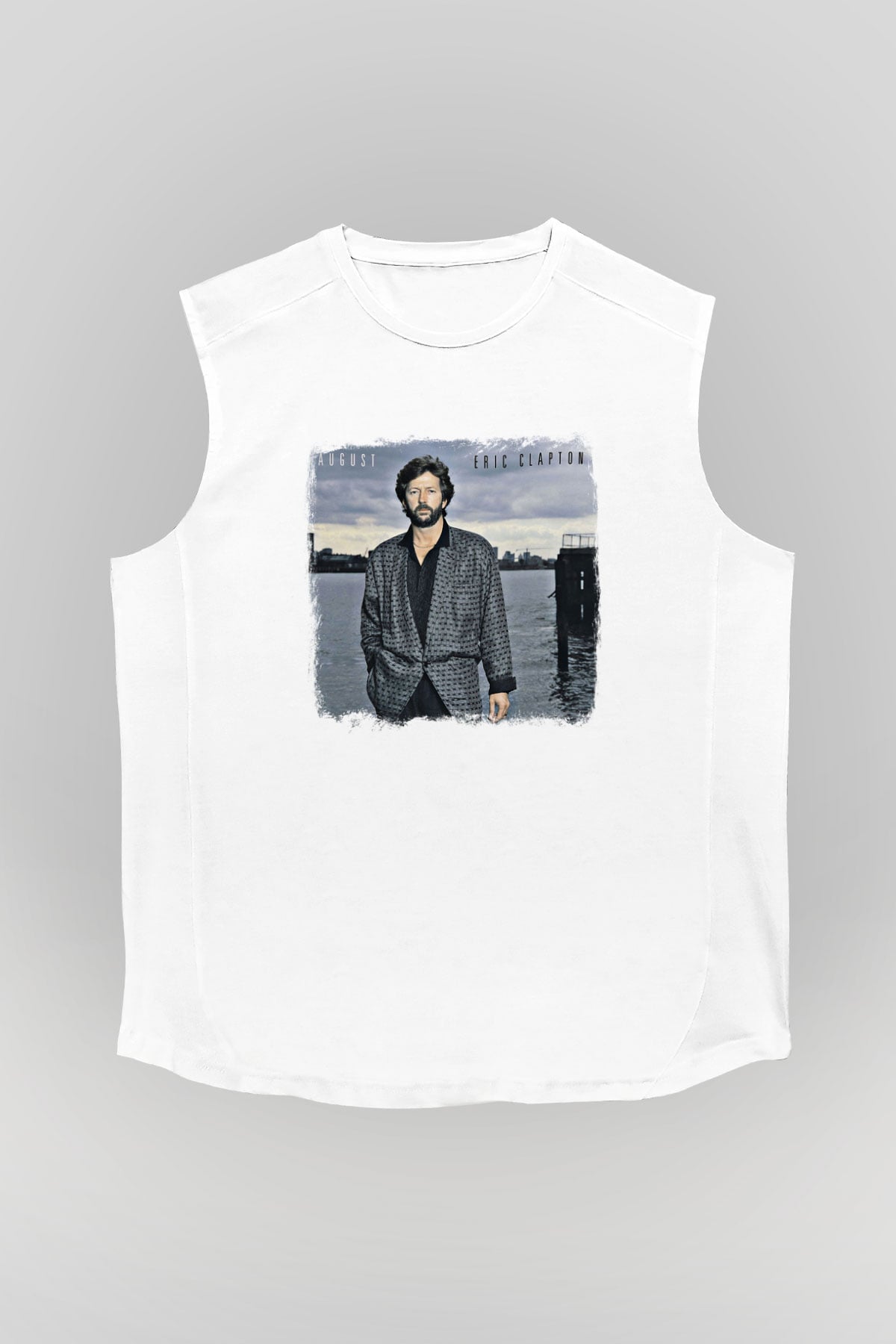 Eric Clapton Baskılı Unisex Beyaz Kolsuz Tişört