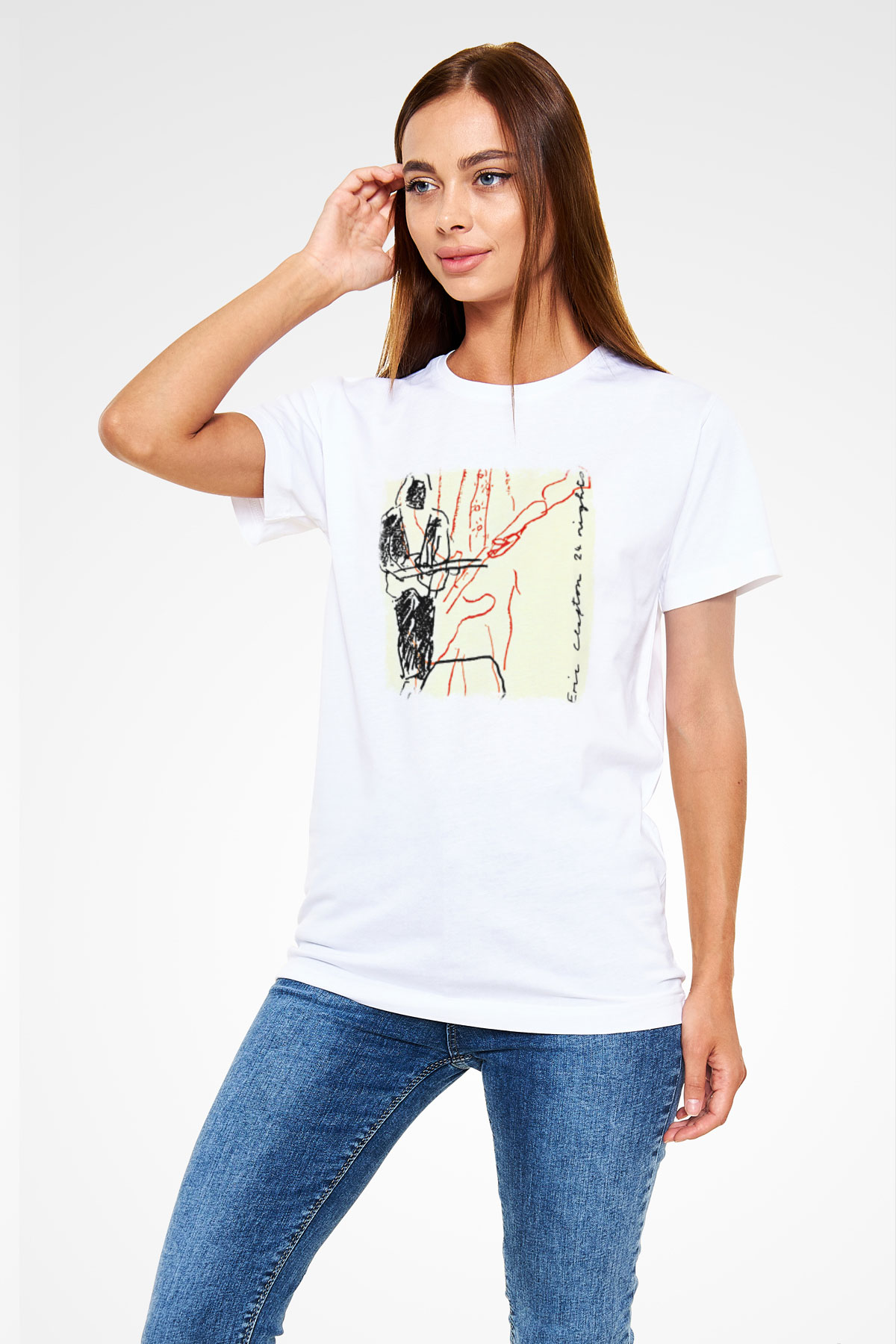 Eric Clapton Baskılı Unisex Beyaz Tişört