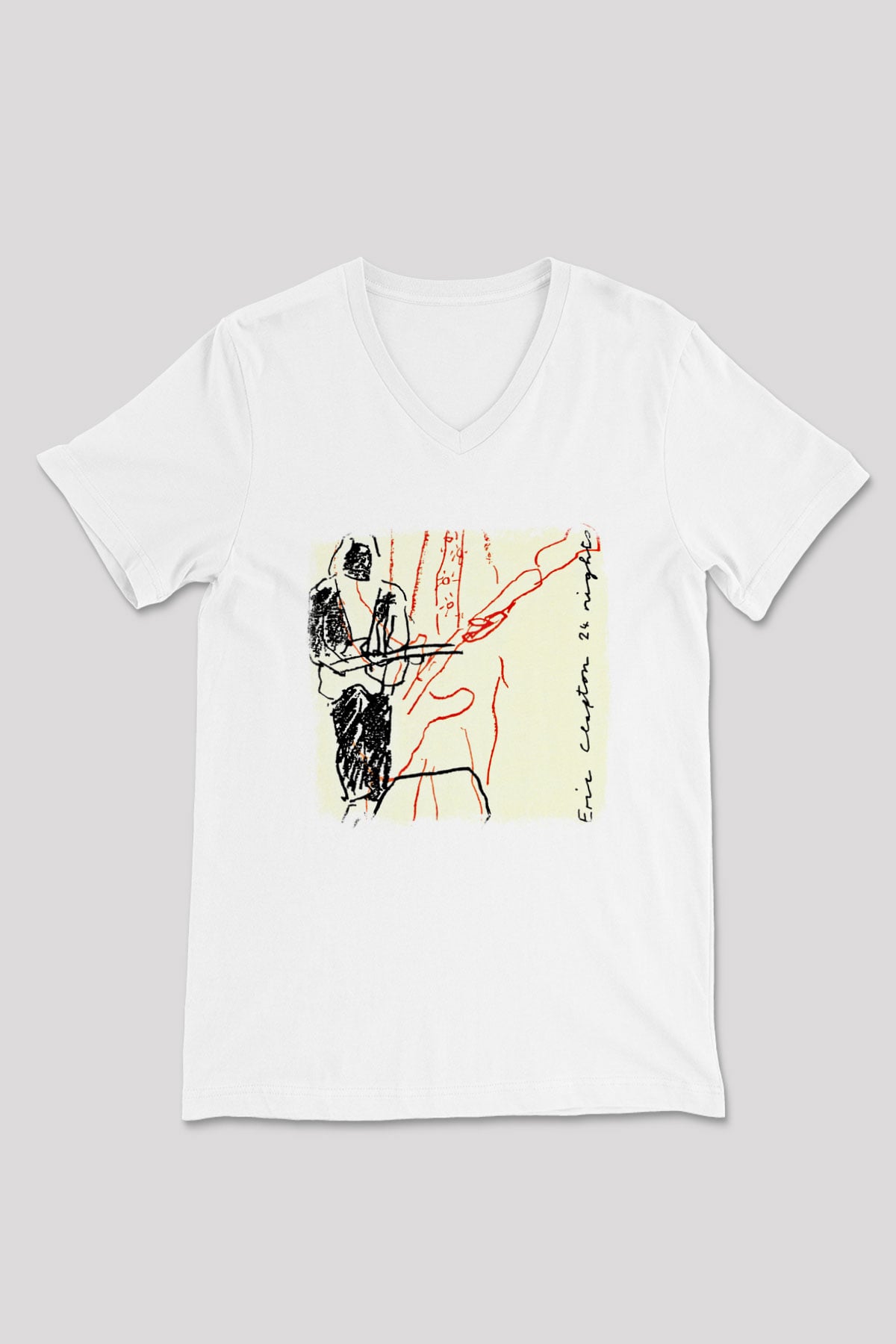 Eric Clapton Baskılı Unisex Beyaz V Yaka Tişört