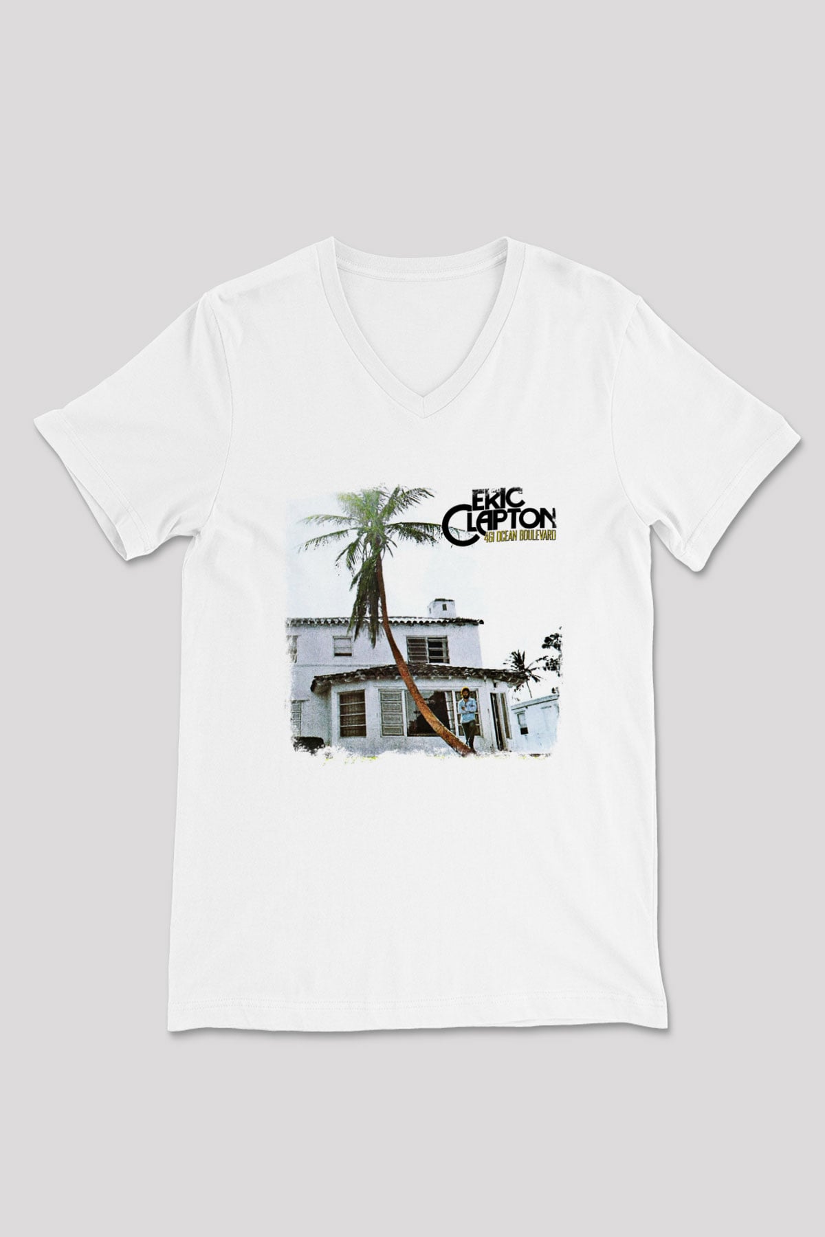 Eric Clapton Baskılı Unisex Beyaz V Yaka Tişört