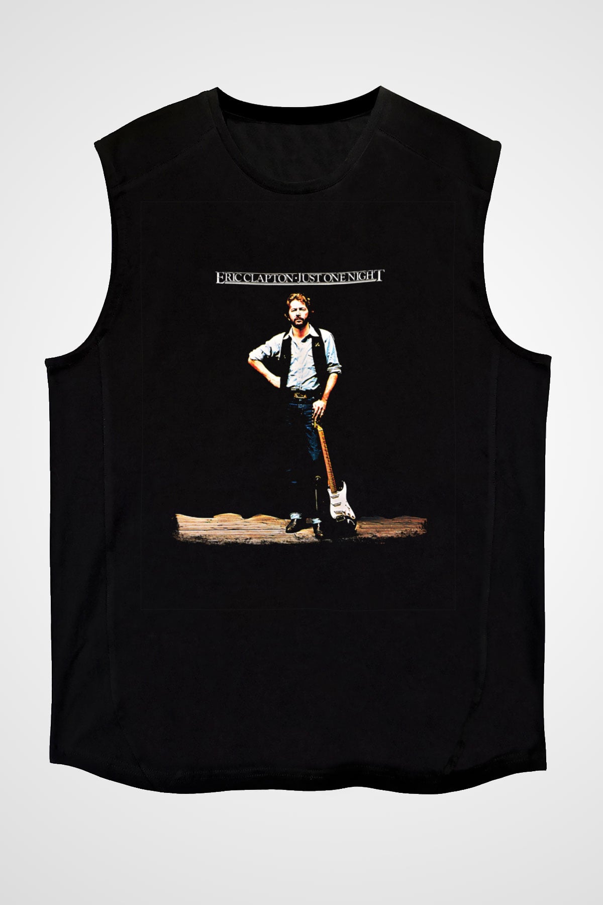 Eric Clapton Baskılı Unisex Siyah Kolsuz Tişört
