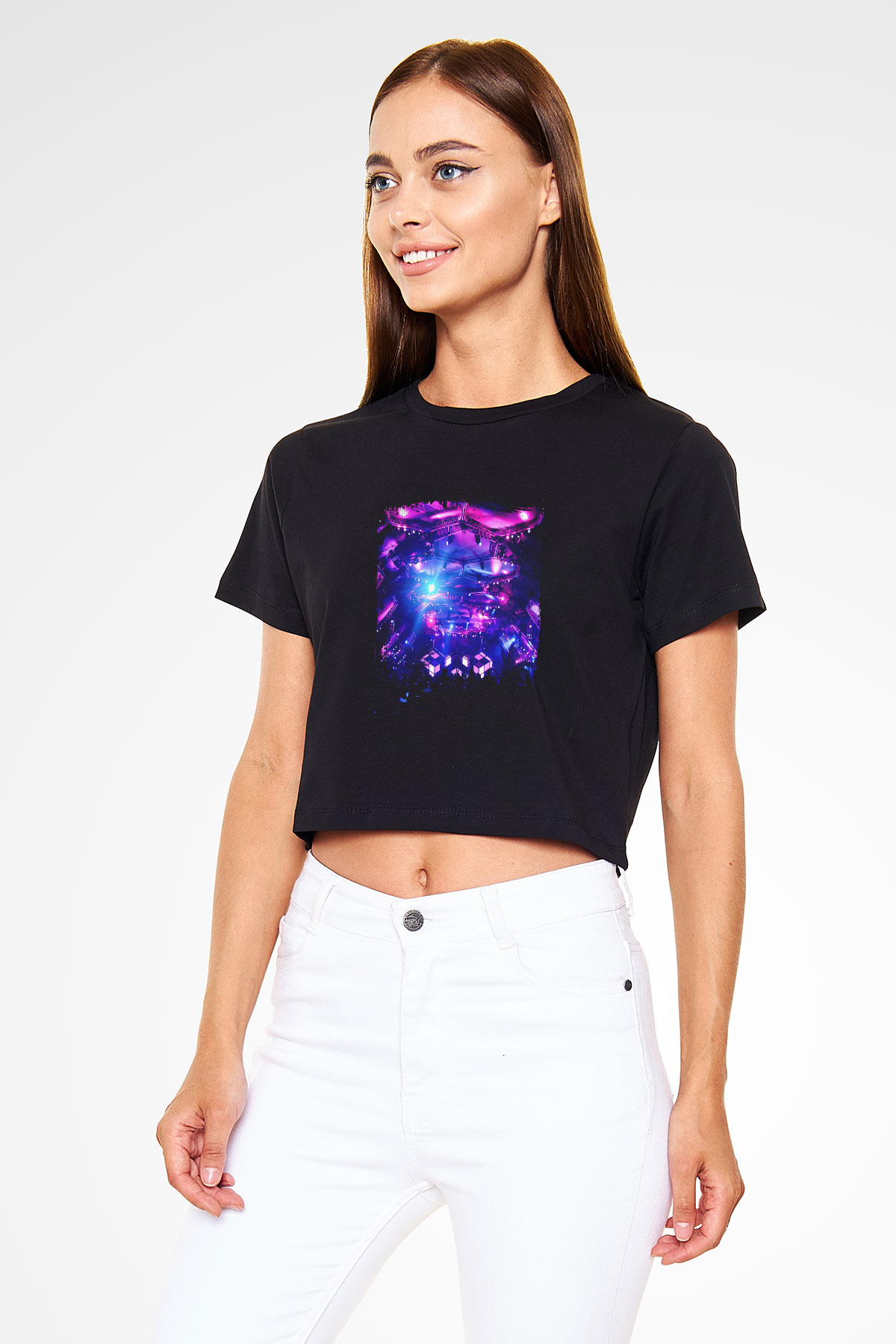 Eric Prydz Baskılı Crop Top Siyah Kadın Tişört