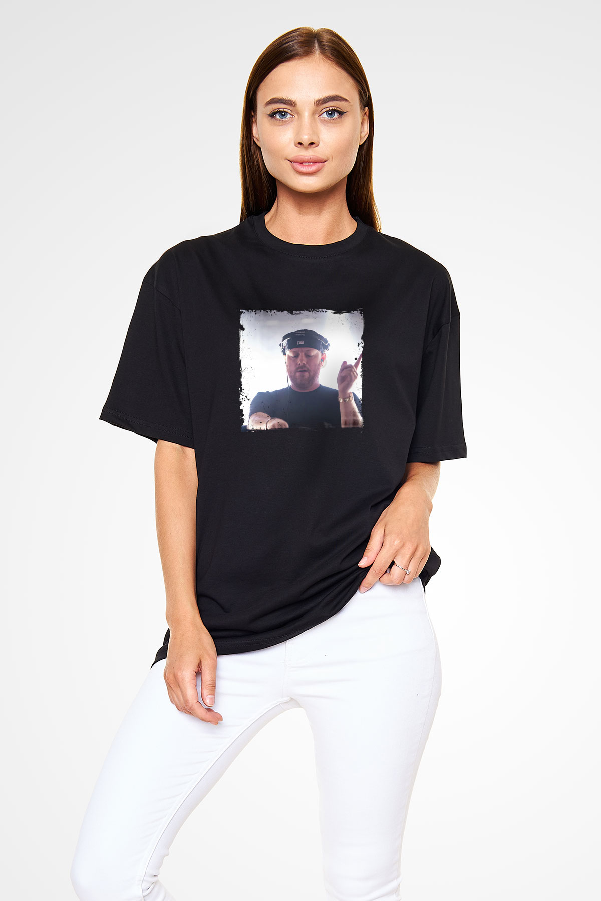 Eric Prydz Baskılı Unisex Oversize Siyah Tişört