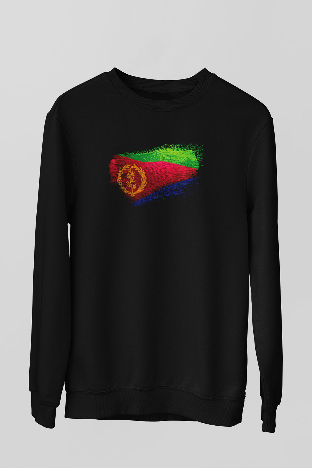 Eritre - Eritrea Bayrağı Baskılı Unisex Siyah Sweatshirt