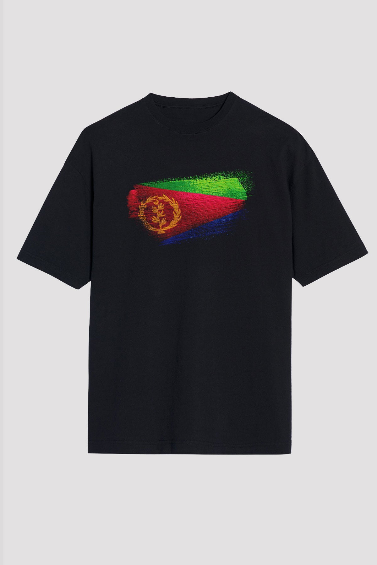 Eritre - Eritrea Bayrağı Baskılı Unisex Siyah Oversize Tişört